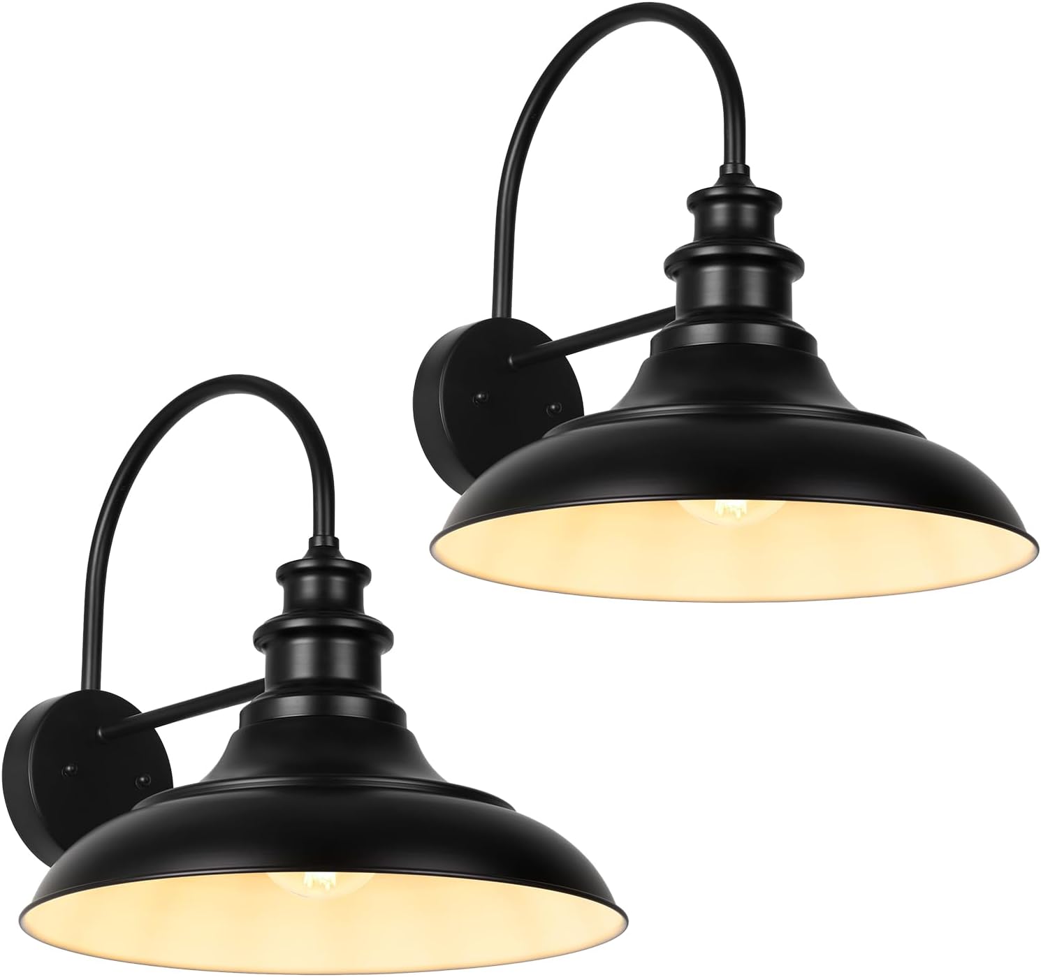 Outdoor Barn Light Fixtures, 16 Inch Large Dome Farmhouse Exterior Wall Mount Lights, Rustic Wall Sconces Indoor Wall Lighting, Industrial Black White Lanterns for Porch, 2 Pack