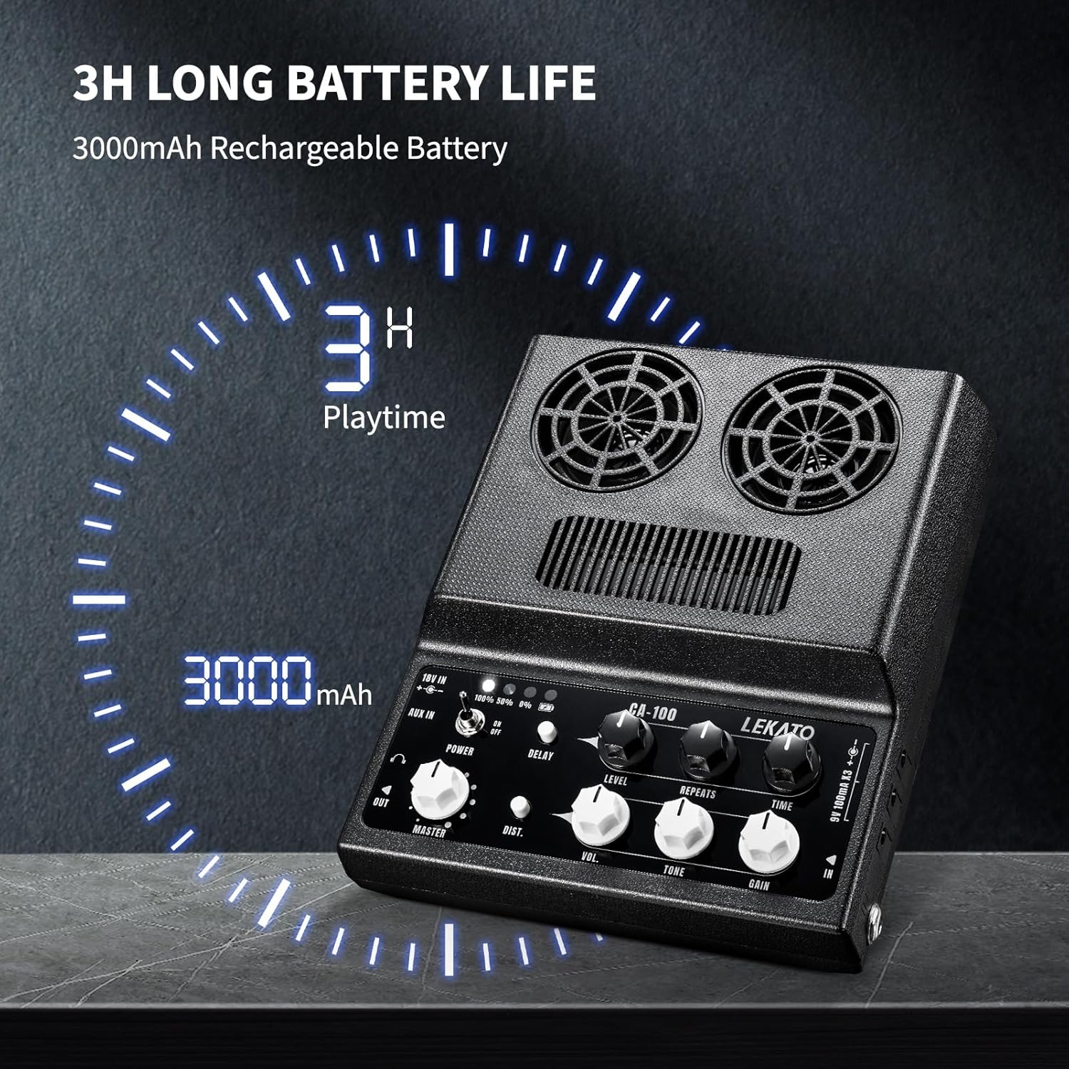 LEKATO Electric Guitar Amp, Rechargeable Guitar Amp 20W, Distortion, Delay Effect, Bluetooth, Guitar Amp Combo for Daily Practice, Travel