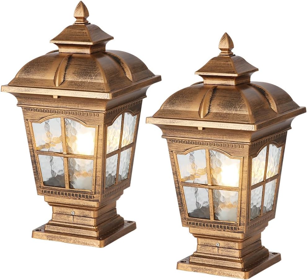 2 Pack Outdoor Post Light, Antique Bronze Post Lamp Fixture, Street Lights for Patio, Garden, Fence Lawn, Pathway, Driveway, Front/Back Door.