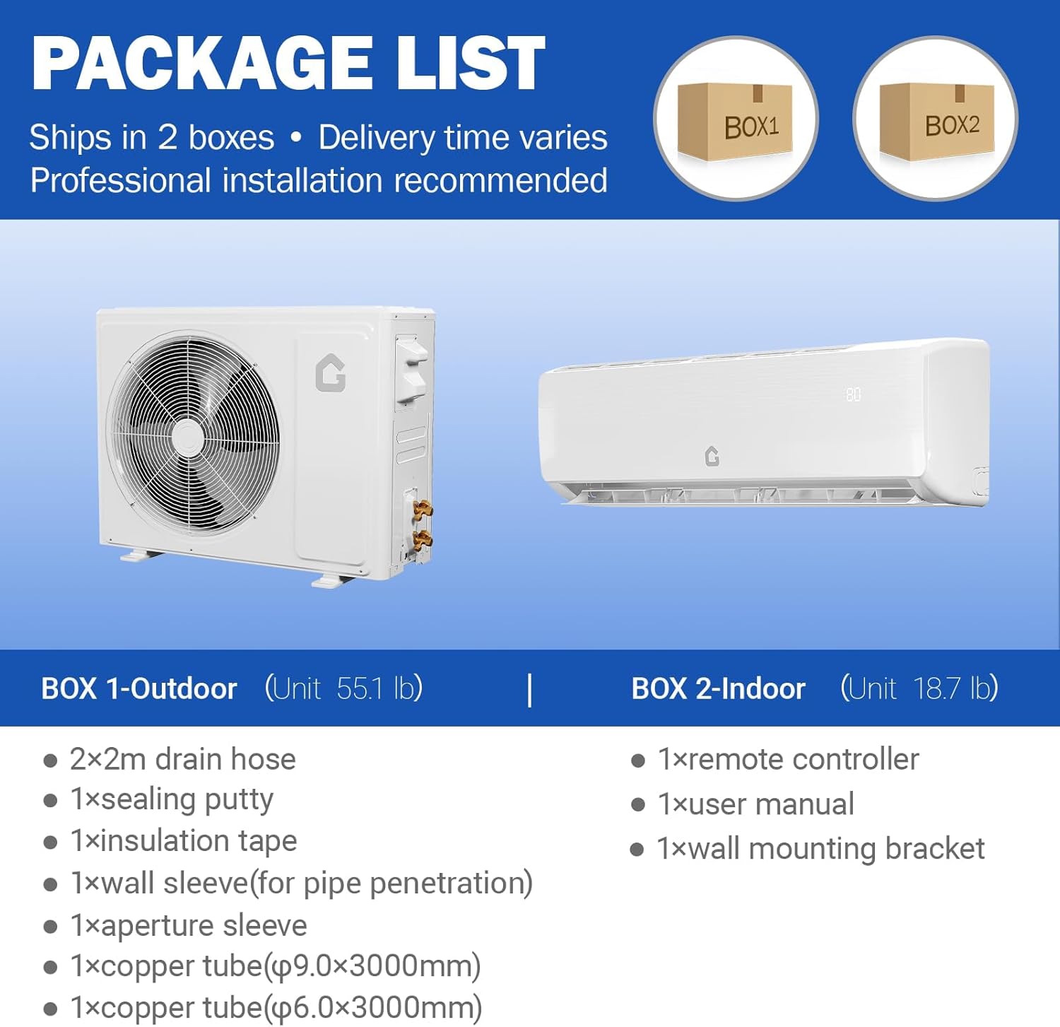 GarveeHome 12000 BTU Mini Split AC/Heating System, 19 SEER2 6-in-1 Inverter Split System Air Conditioners, Ductless Heat Pump Wall Mount AC Unit Cool Up to 750 Sq. Ft, Installation Kits, 230V