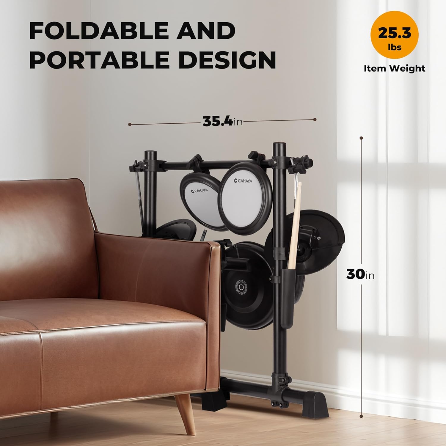 CAHAYA Electric Drum Set – Beginner Electronic Drum Kit for Kids & Adults, Portable Quiet Mesh Pads, 350 Sounds, 25 Kits, Headphones & Drum Throne, Ideal Xmas Gift