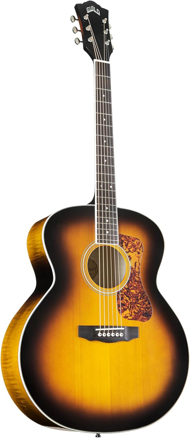 Guild Guitars F-250E Deluxe Maple ATB Acoustic Guitars, Antique Burst Jumbo Archback Deluxe Solid Top, Westerly Collection