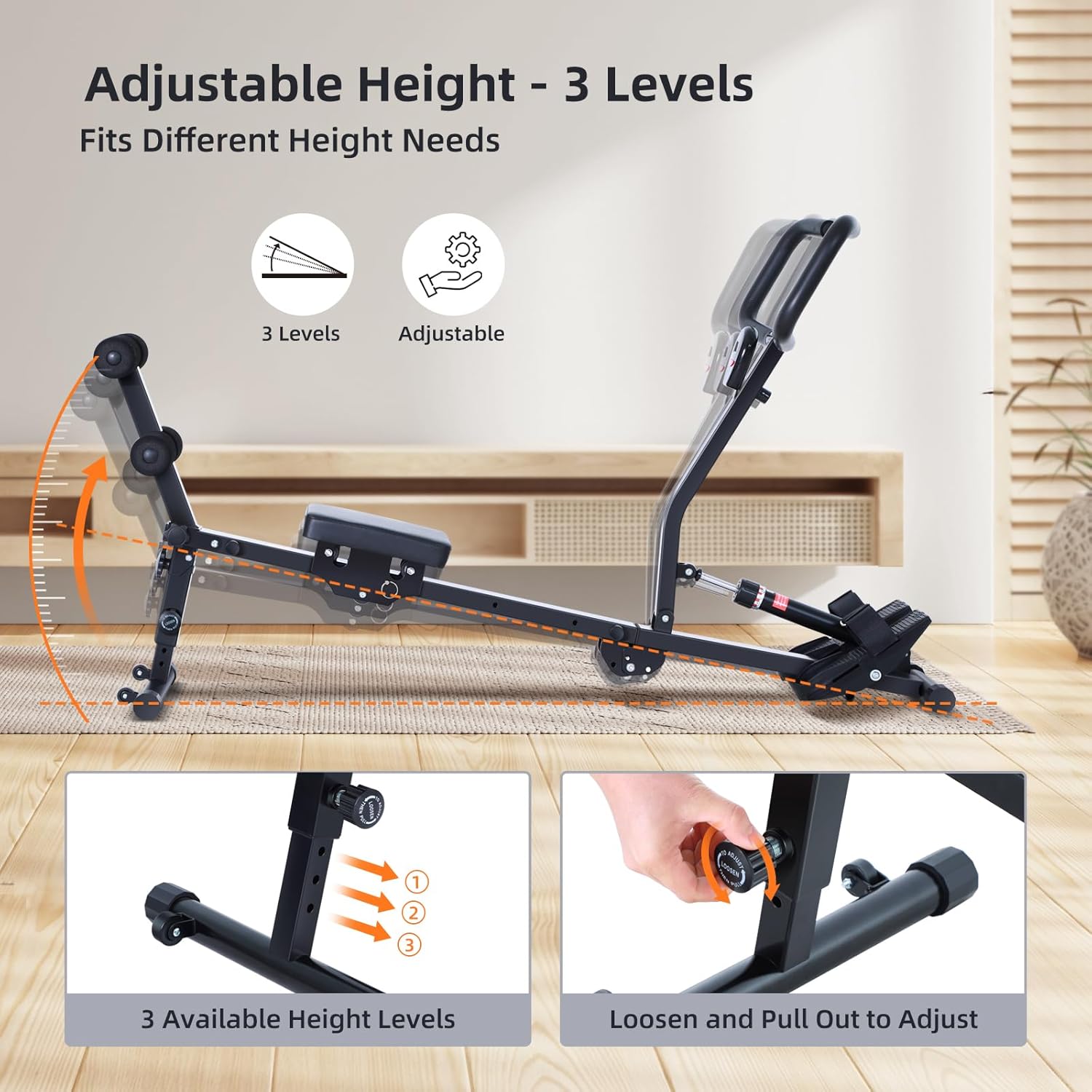 Sportneer Rower Machine for Home Foldable Hydraulic Rowing Machine with 12-Level Resistance - Multi Functional Row Machine Equipped with Caster and Backrest, 297lbs Maximum Load Rower Machines