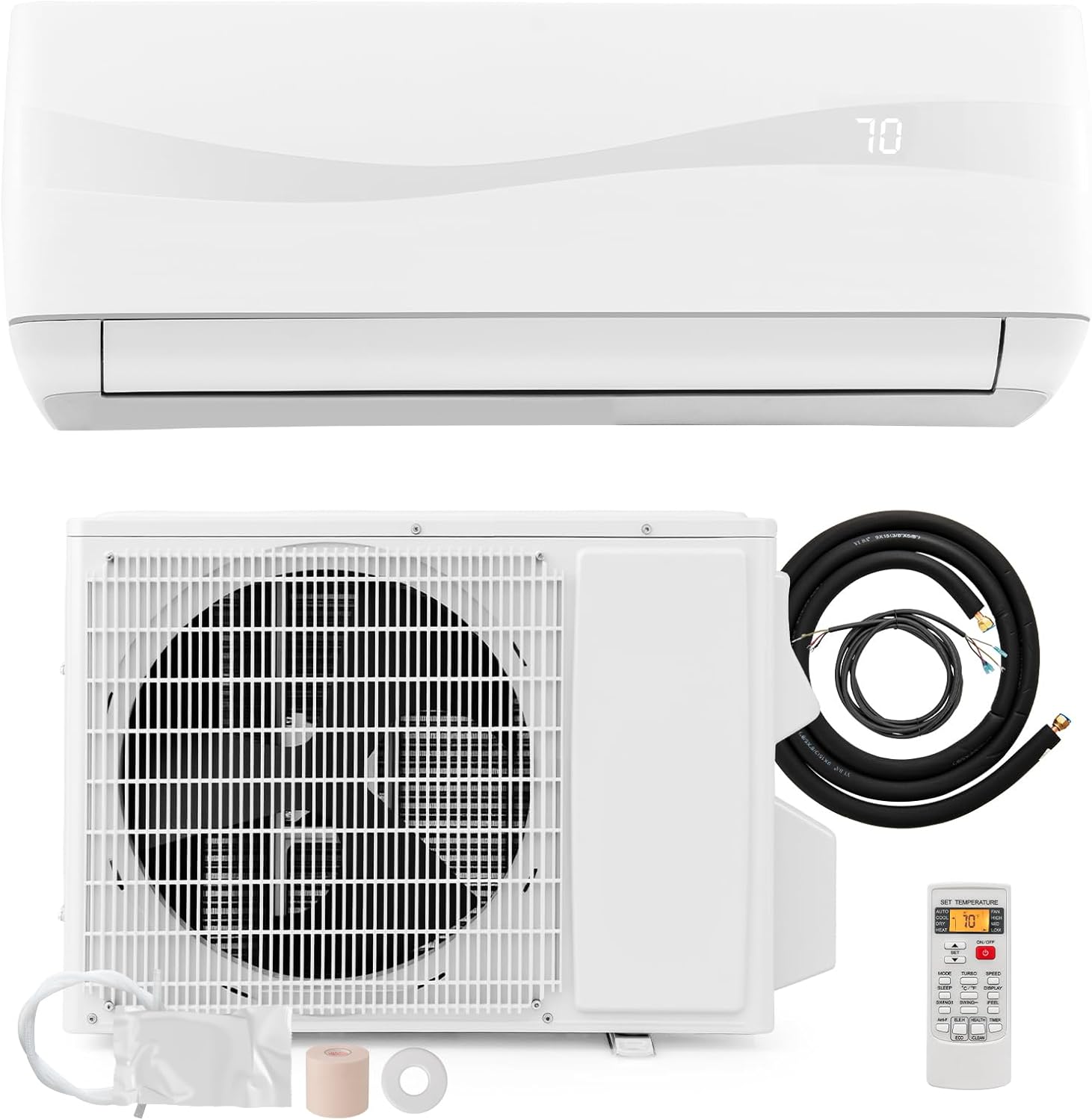 ARLIME Mini Split AC, 9000 BTU Inverter Air Conditioner & Heater w/ 0.75 Ton Heat Pump, 19 SEER2, 115V, Cools up to 450 sq. Ft, Pre-charged w/ R32 Refrigerant, Wall AC Unit with Installation Kit