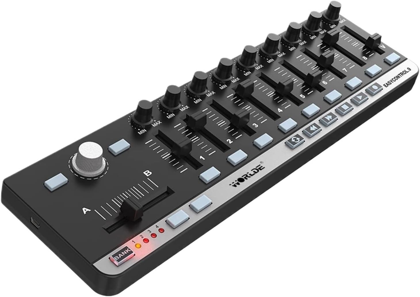 Portable Mini USB Slim-Line MIDI Controller with 9 Control Knobs, Plug-and-Play for Music Production Applicable to Ableton Live FL Studio Logic Pro