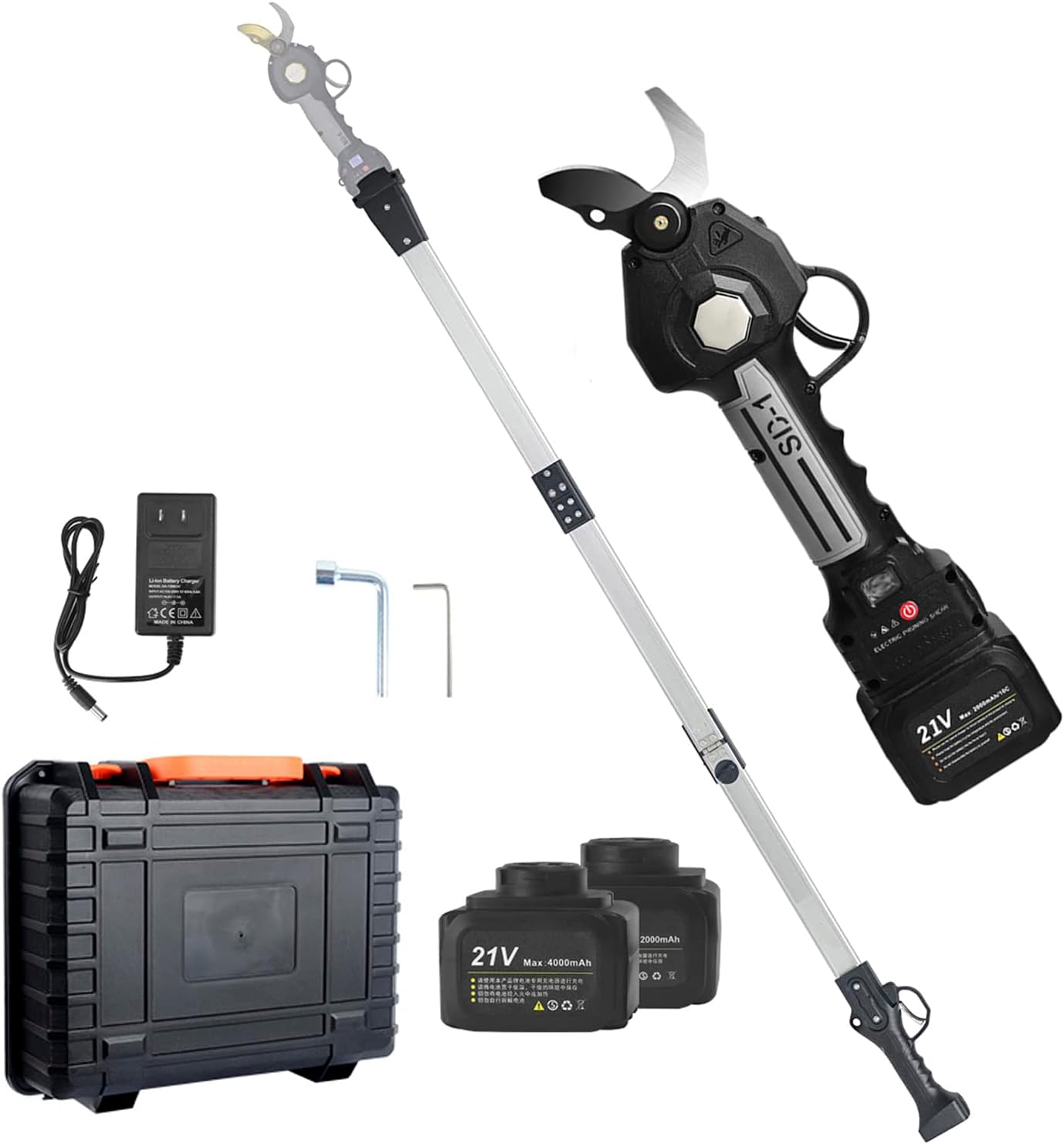 Cordless Electric Pruning Shears with Dual-Action Blades, Brushless Electric Pruner with 190cm/75