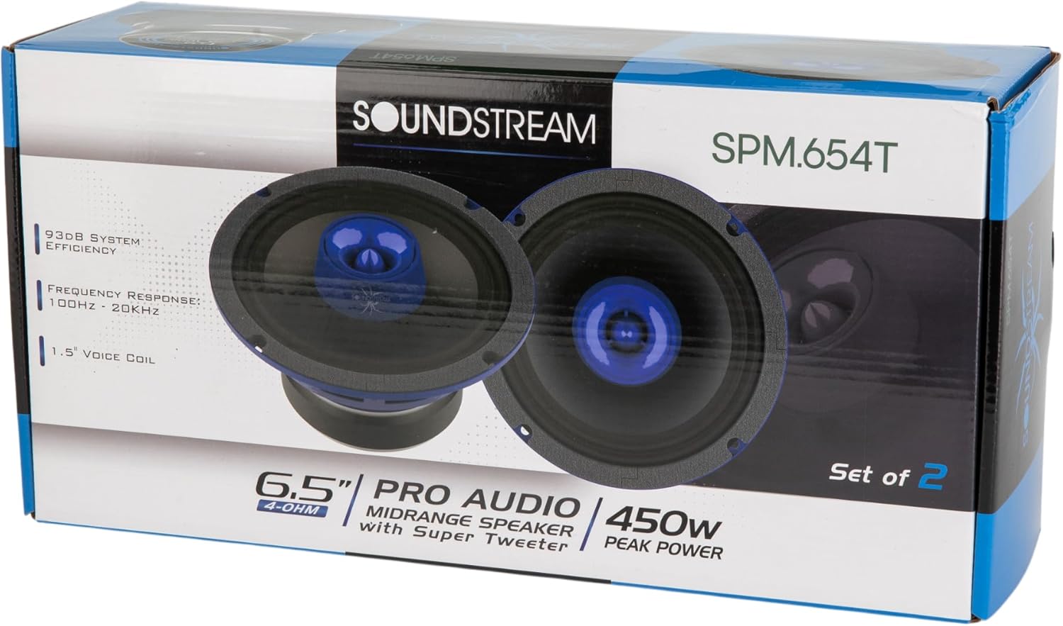 Soundstream SPM.654T – Pro Audio 6.5 Inch Midrange Car Speaker | High Performance SPL Speakers for Loud Sound | 450W Max 6.5” Car Door Speakers with Super Tweeter and Steel Basket - Pair