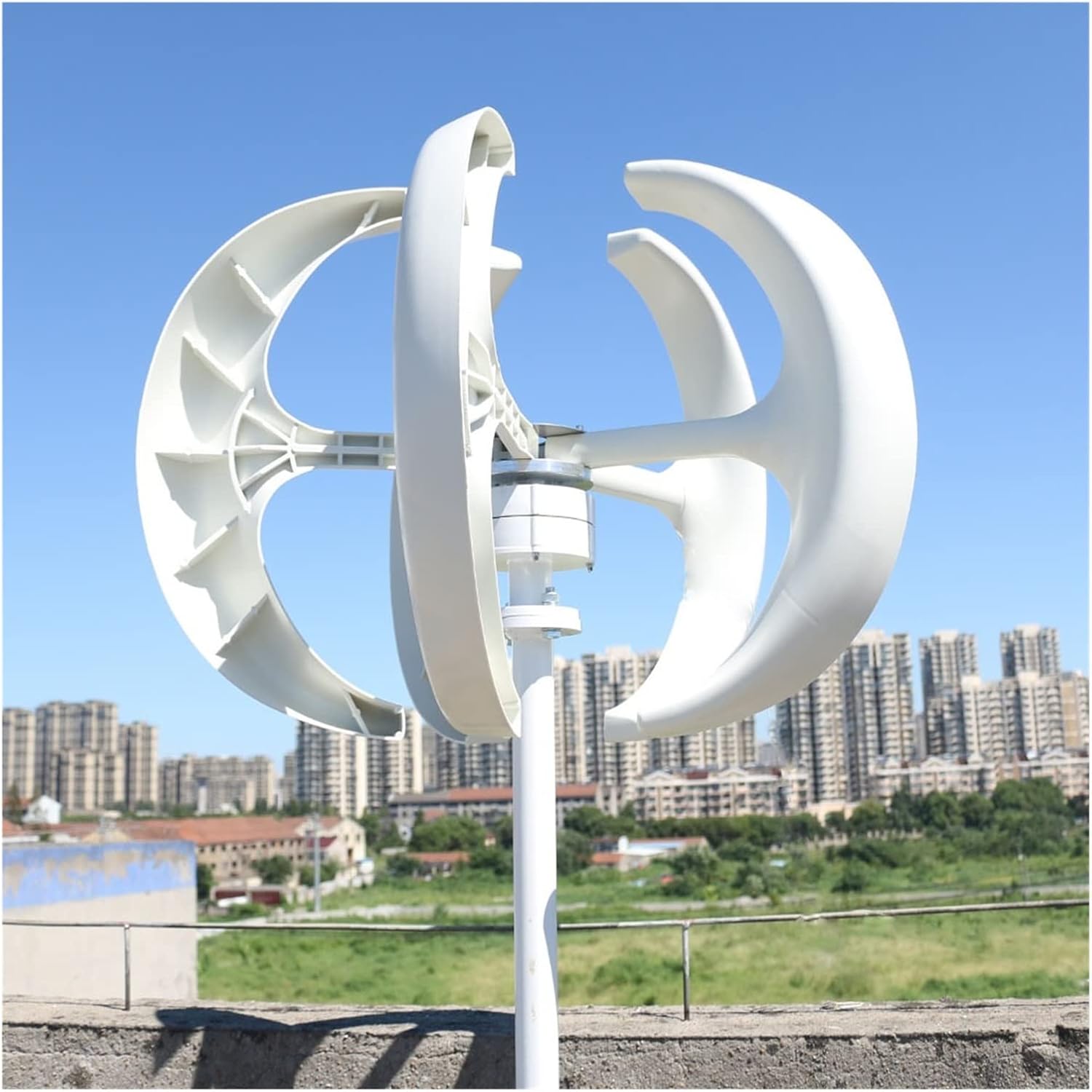 Wind Turbine Generator Kit, 4000W 5 Blades Vertical Axi Wind Turbines Generator Lantern 12V 24V Motor Kit Electromagnetic for Home Streetlight Use for Hybrid Solar Wind System(White,24V)
