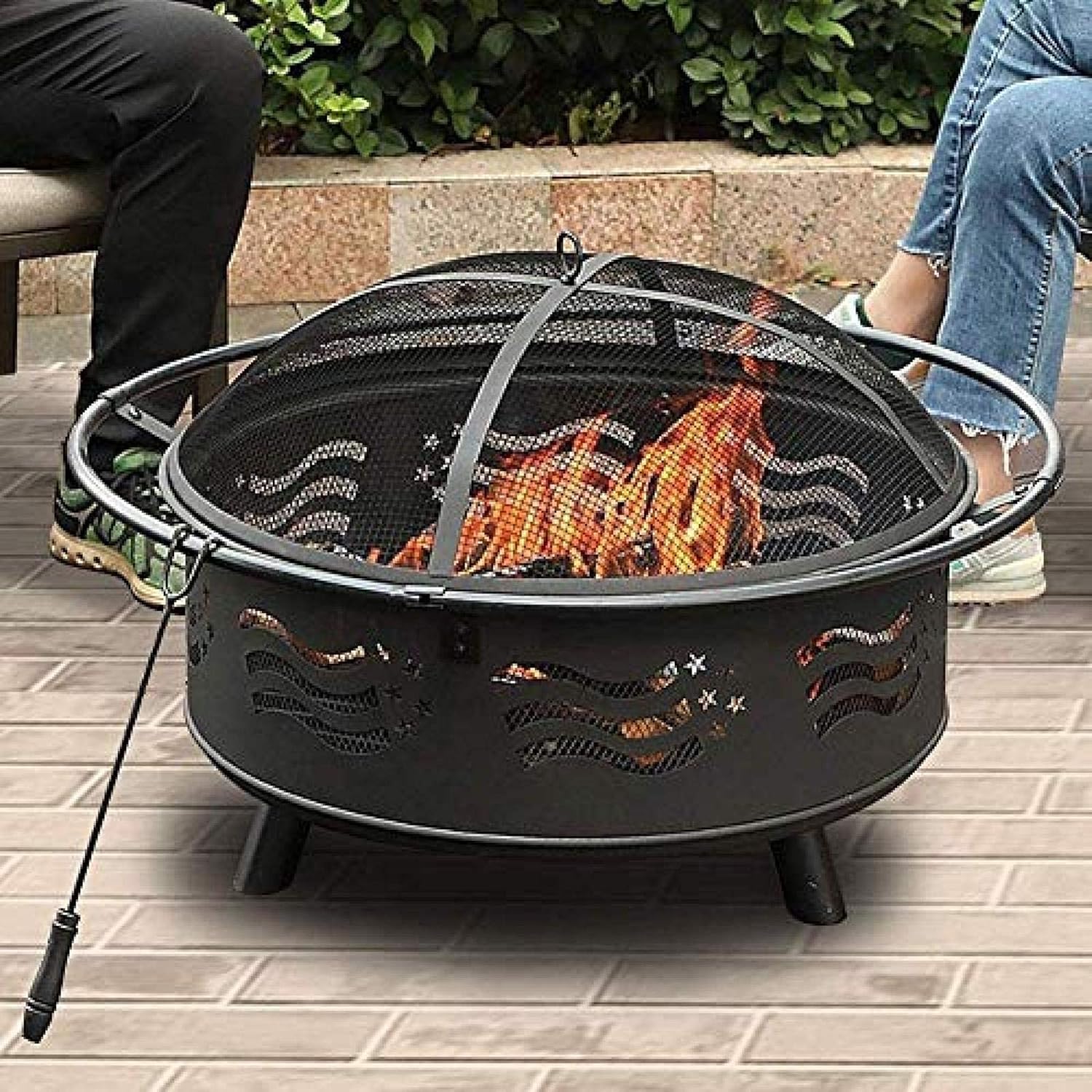 Fire Pit BBQ Grill Fire Bowl Heavy Outdoor Brazier with Stove Brazier and Screen Included
