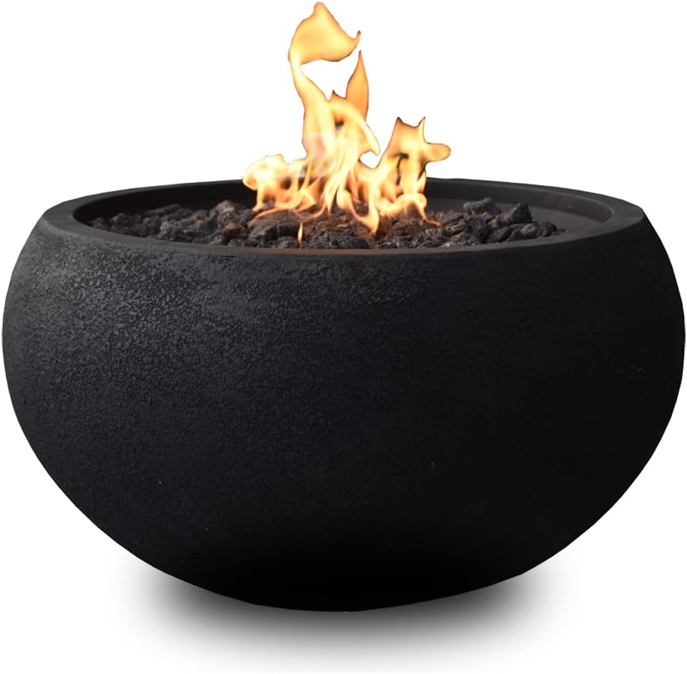 MODENO Outdoor Fire Pit Natural Gas Garden Fire Bowl, 40,000 BTU CSA Certified Firepit，Auto-Ignition System, Lava Rock&PVC Cover Included (27 x 27 x 14'', Black)