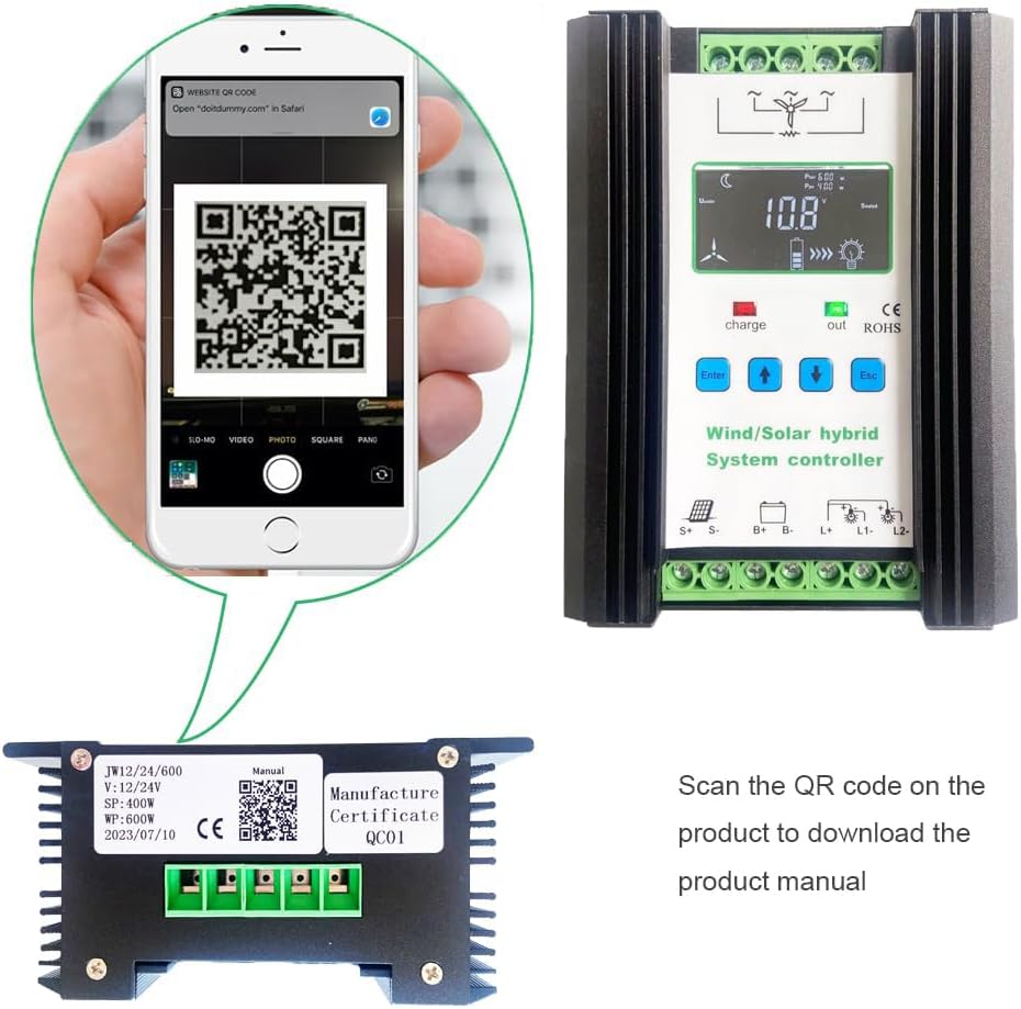 1000W Wind Solar Hybrid Charge Controller PWM 600W Wind + 400W Solar Boost Charge Technology Digital Intelligent Regulator with LCD Display