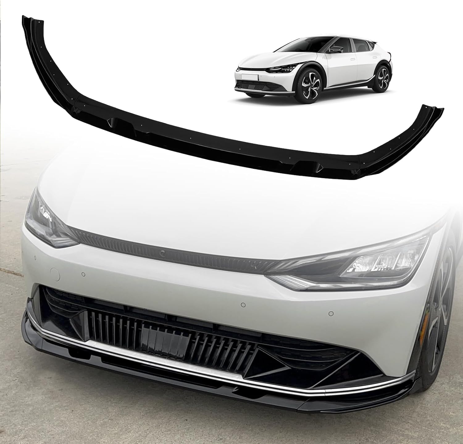 BestEvMod for EV6 Front Lip Splitter ABS Front Bumper Lip Spoiler Air Dam Side Body Kit Compatible with 2022 2023 2024 2025 Kia EV6 Accessories (Wind Version & First Edition, Glossy Black)