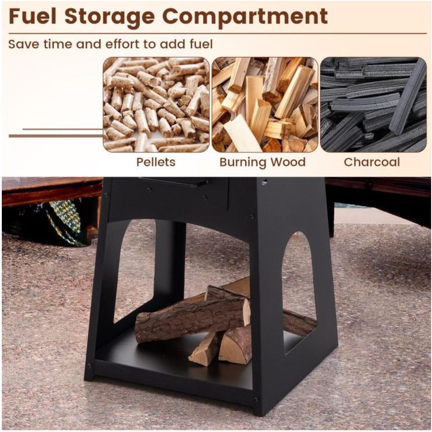 Outdoor Fire Pit with Grill and Log Rack, 24