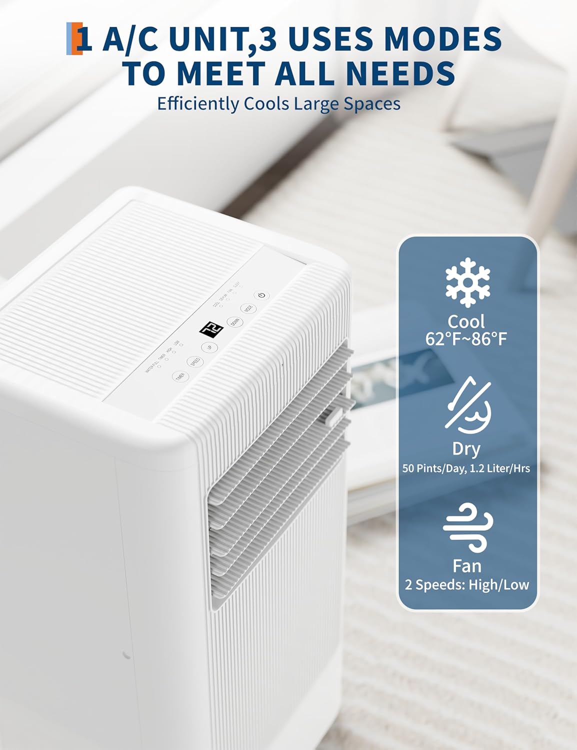 8000 BTUs Portable Air Conditioner, Cools Room up to 350sq.ft., 3-In-1 Portable AC Unit for Bedroom with Dehumidifier, Fan, Remote Control, Smart/Sleep Mode, 24H Timer