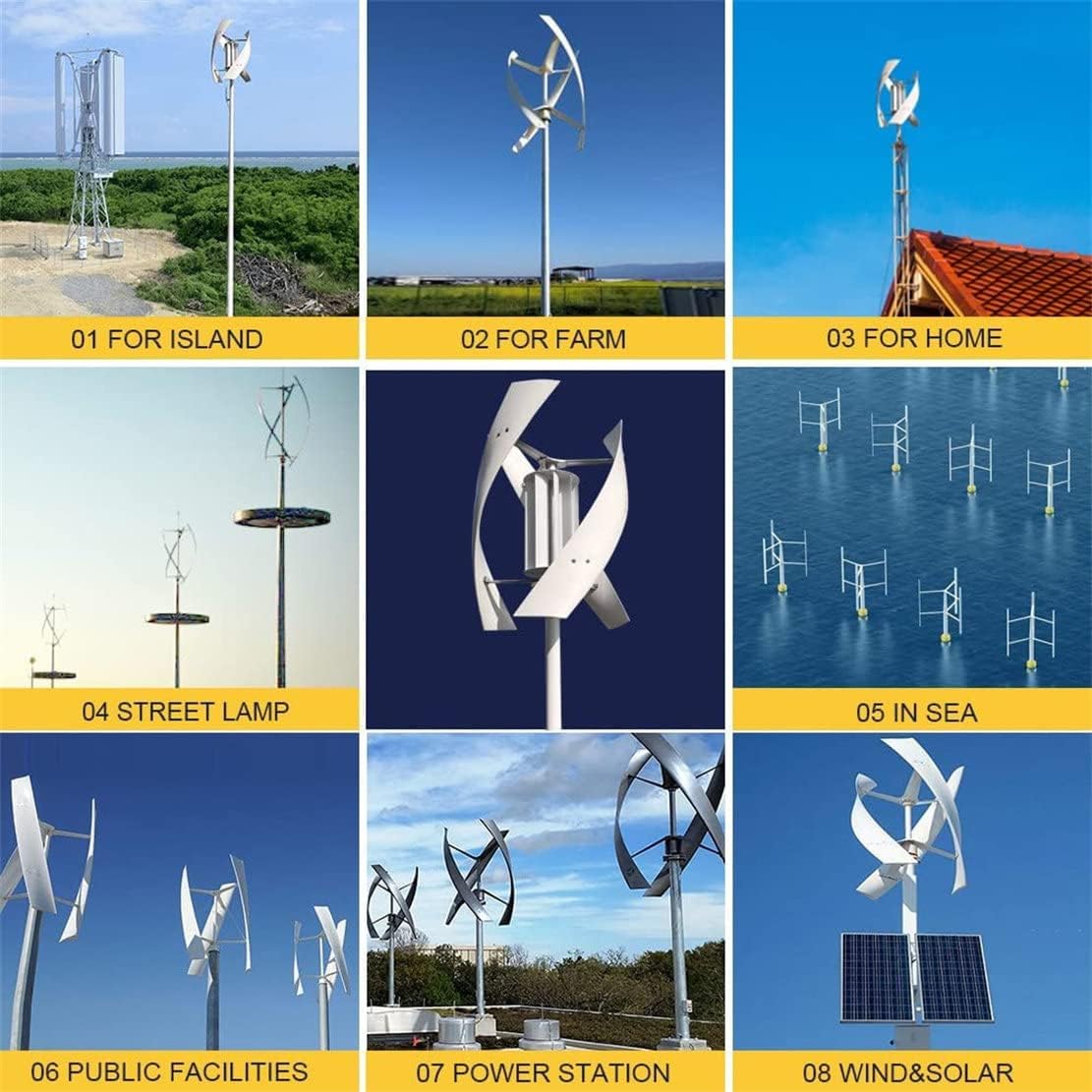 3000W/8000W Wind Turbine Generator 12V/24V/48V Vertical Axis Wind Turbine, Vertical Wind Generator with 3 Blade and Controller, Glass Fiber Blades Wide Application for Cabin,3000W-48V