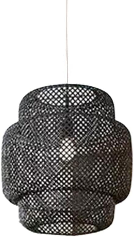 Hierarchical Sense Hand-Woven Bamboo Pendant Lighting Fixture Natural Rattan Kitchen Island Hanging Lamp Wicker Lantern Single-Head Suitable for Farmhouse Courtyard Chinese-Style Chandeliers