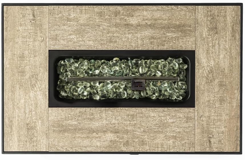 32 Inch Propane Fire Pit Table with Wicker Base and Ceramic Tabletop, 50000 BTU Outdoor Heater for Patio Garden Backyard Decor (Beige + Ceramic Tile+Iron + Rattan+Metal + Rattan)