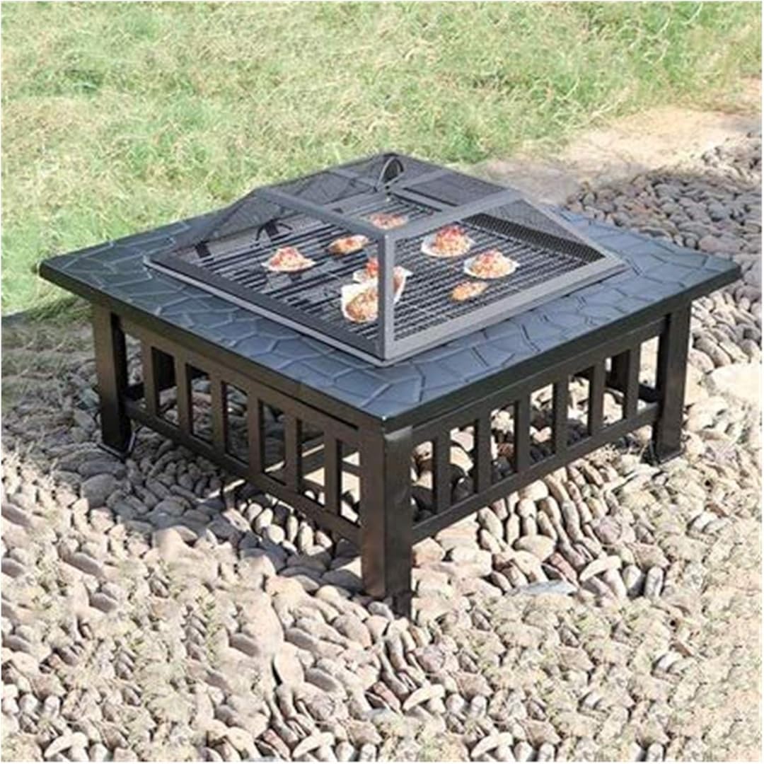 Fire Pits Outdoor Wood Burning Outdoor Fire Pit, Multifunctional Garden Terrace Fire Bowl Heater,BBQ Grill Fire for Backyard Garden Camping Picnic with Cover BBQ Cooking for Outside Camping Backyar