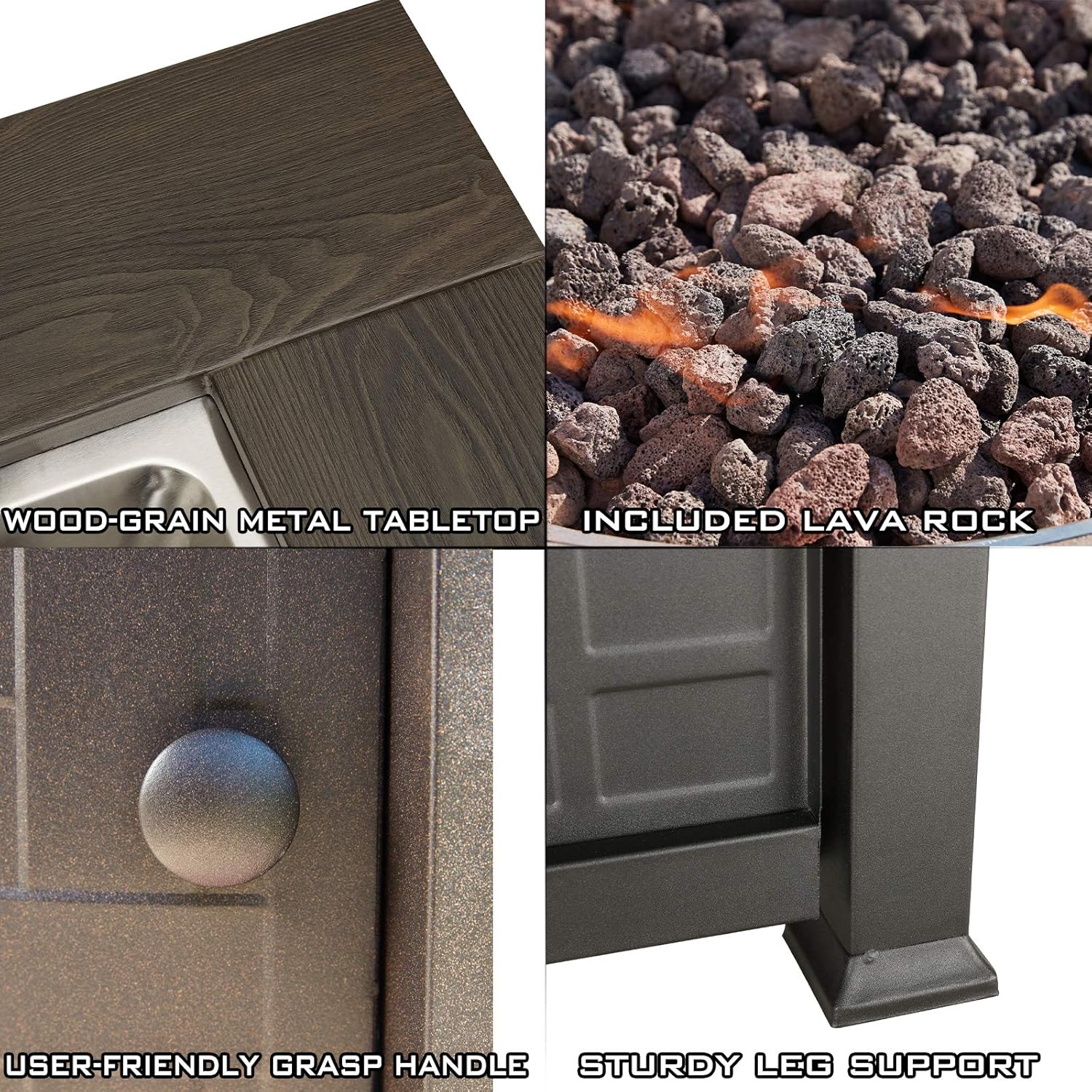 Sports Festival Fire Pit Table Set of Propane Fire Table and 4 Wicker Chairs with Thick Cushions for Patio Rattan Outdoor Furniture, CSA Certification