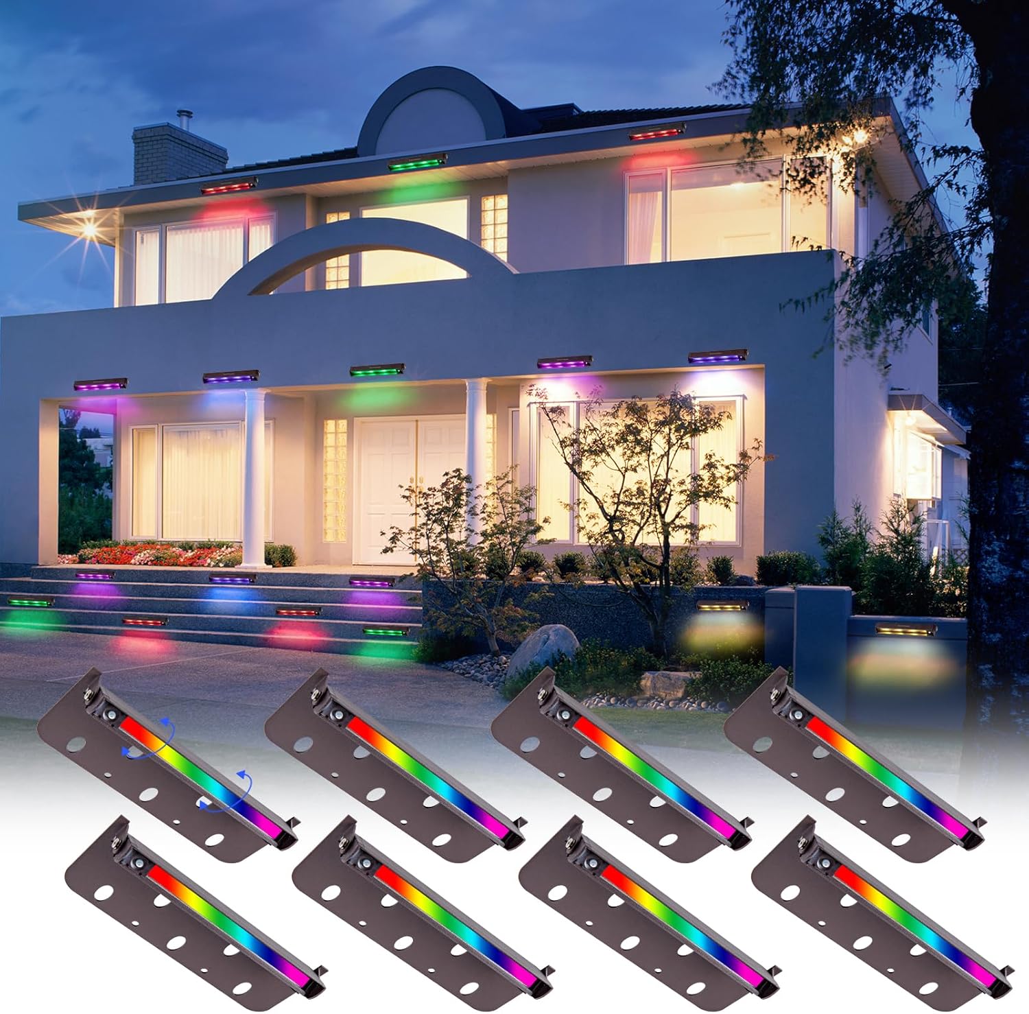 8 Packs 7inch 3W RGBW LED Hardscape Lighting,Color Changing Retaining Wall Light,Low Voltage Landscape Lights,12V AC/DC,Swivel LED Paver Lights,Outdoor Step Light 50,000 Hours Lifespan