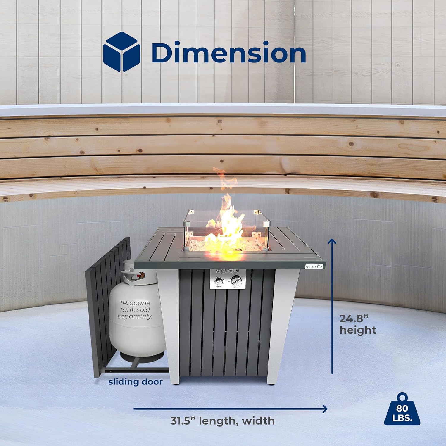 SereneLife Outdoor Propane Fire Pit Table, 50,000 BTU Square Fire Table with Stainless Steel Lid, Durable Legs, Adjustable Flame, Weather Cover, Perfect for Patio & Garden, 31.5” x 31.5” x 24.8”