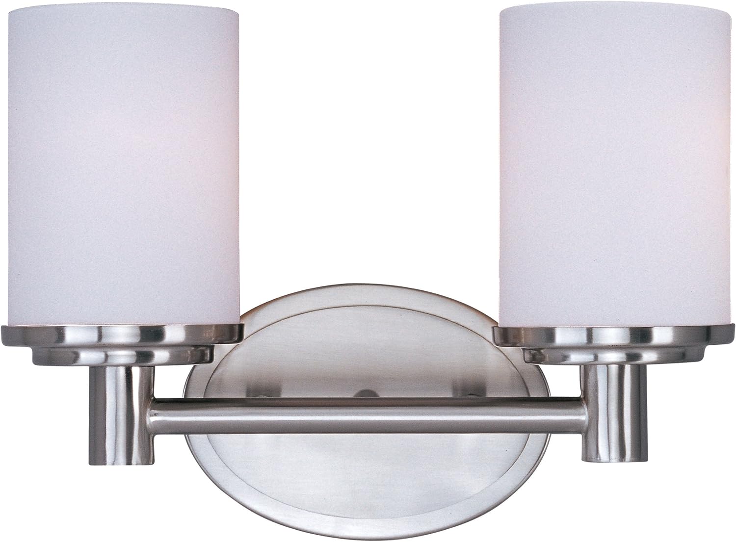 Maxim Cylinder 2 Light Vanity Light with Satin Nickel Finish and Satin White Glass