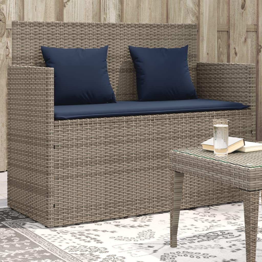 Patio Benches Patio Bench with Cushions Gray Poly Rattan,Premium Patio Bench with Storage and Cushions The Outdoor Seating Solution Outdoor Furniture & Accessories