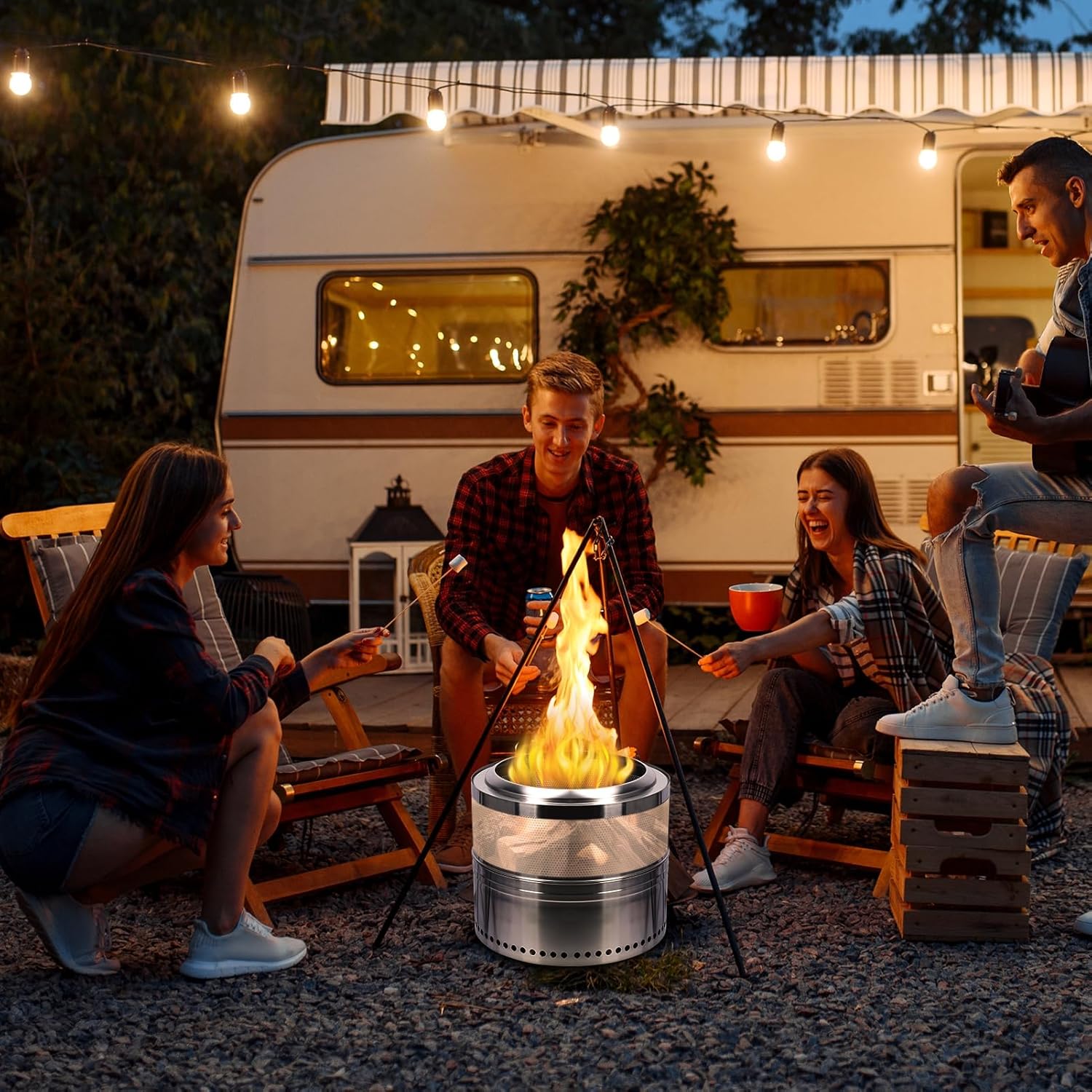 Smokeless Pit Outdoor Wood Burning Portable Firepit Stainless Steel for Backyard Patio Garden Picnic Camping Bonfire(19.7 Inch) 50 cm