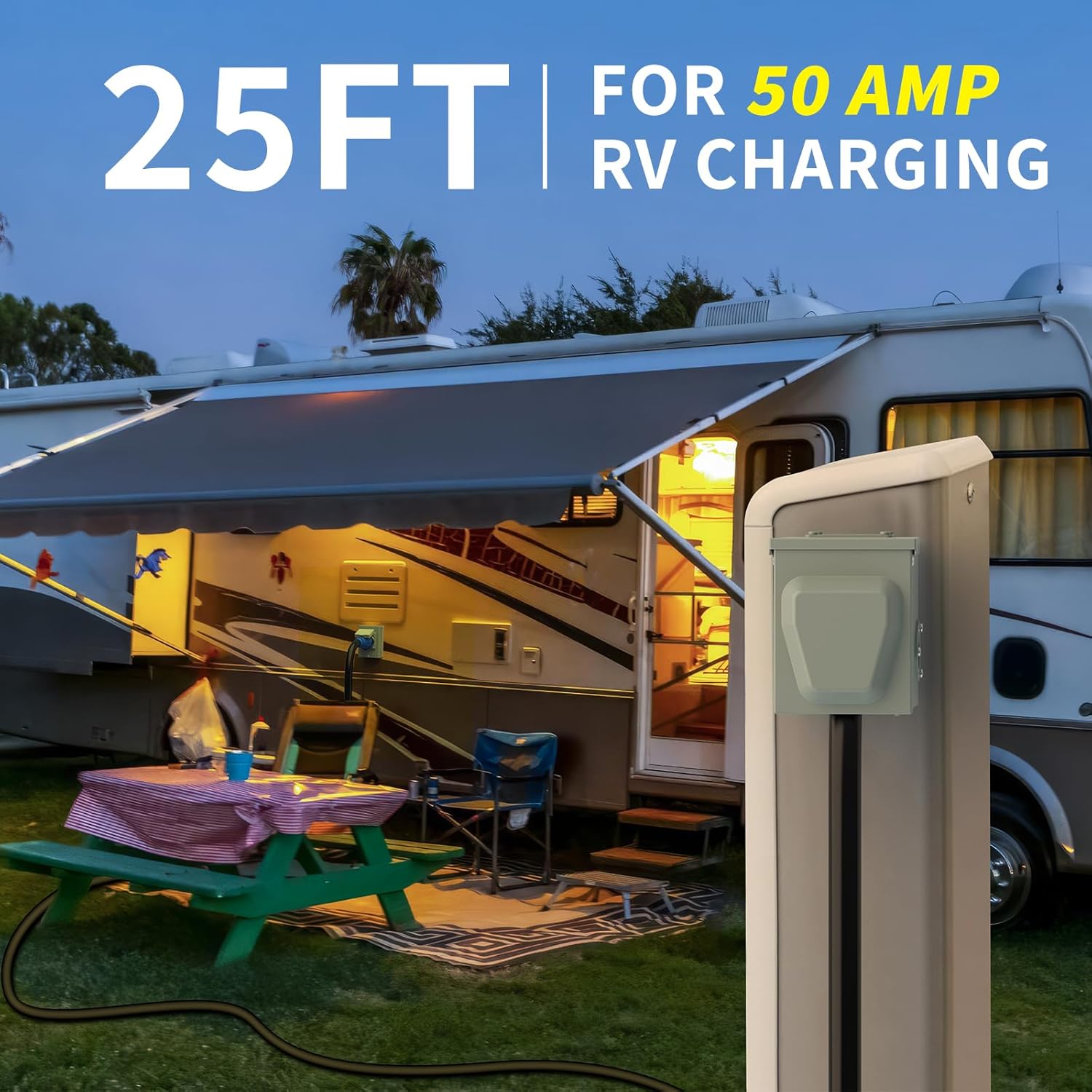 50 Amp Power Inlet Box and 25FT Generator Cord, 125V/250V Emergency Power Combo Kit, NEMA 3R Generator Plug, NEMA14-50P/SS2-50R RV Power Extension Cord, Twist Lock, Grip Handle