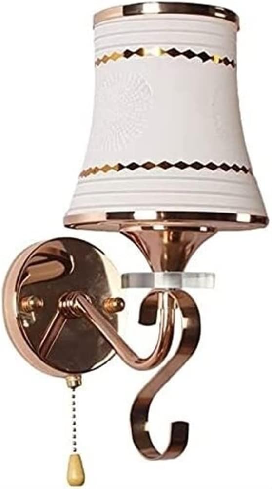 Wall Lamp White Glass Shade Wall Light Fixtures Golden Finish Retro Indus Candle Crystal Wall Sconce with Pull Cord On/Off Switch Wall Mount Lighting Fixture