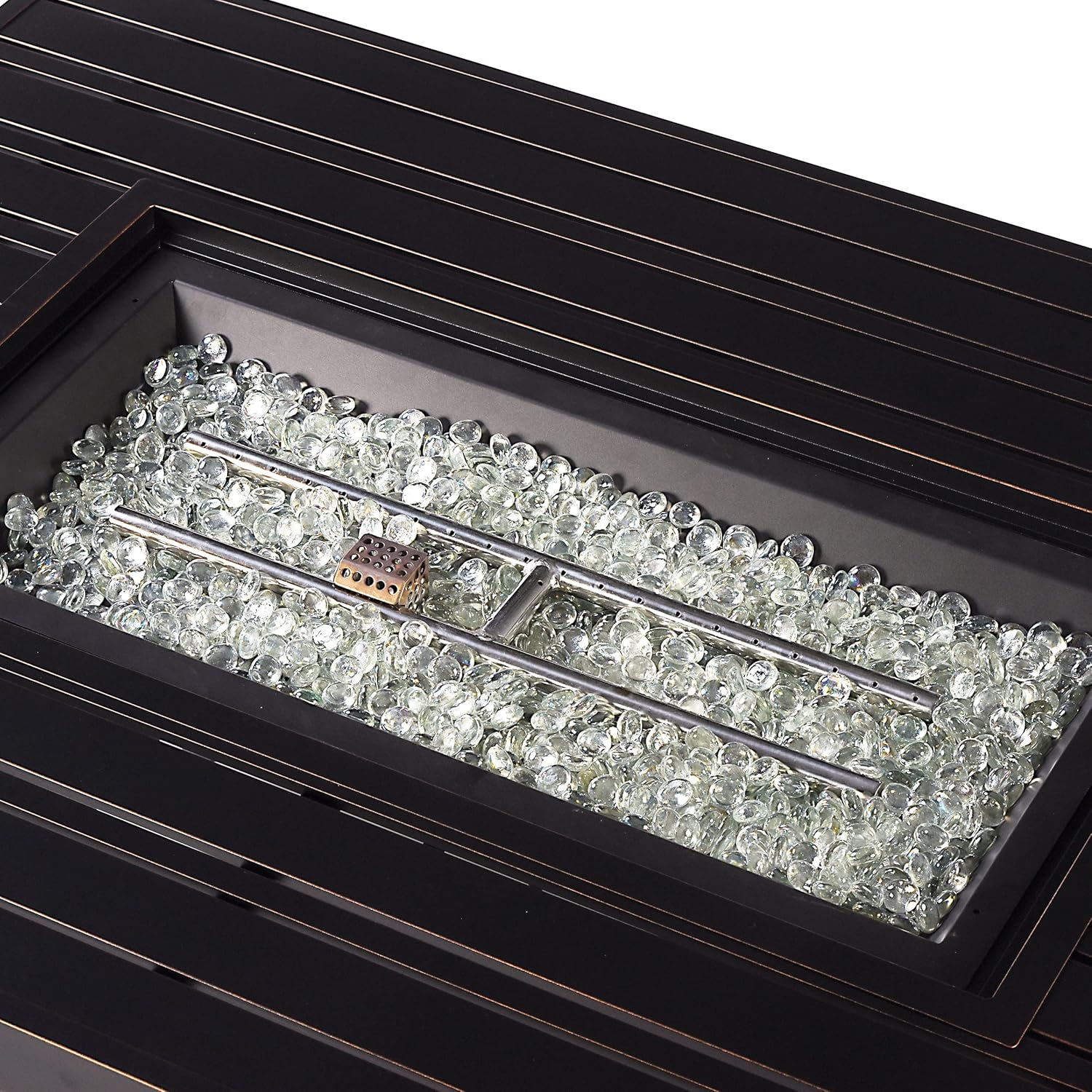 Oakland Living Rectangular 48 in. x 36 in. Aluminum Propane Fire Pit Table, Glass Beads, Two Covers, Lid, 57,000 BTUs in Copper Finish Black