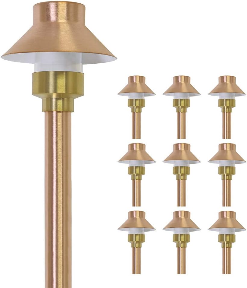Lightkiwi Y4169 Top Hat Path & Area Light for 12 Volt Landscape Lighting, Copper 10 Pack (Light Bulb Not Included)