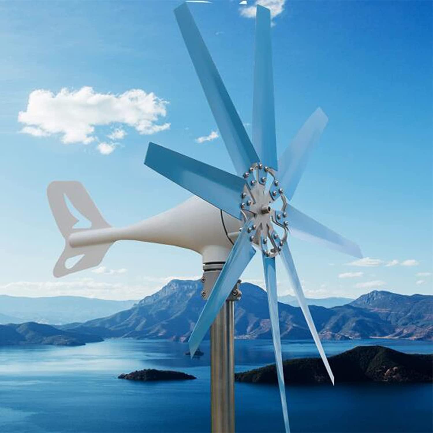 Blue New Horizontal Wind Turbine Generator, 12000W 8 Blades with Controller Small Wind Turbine for Home