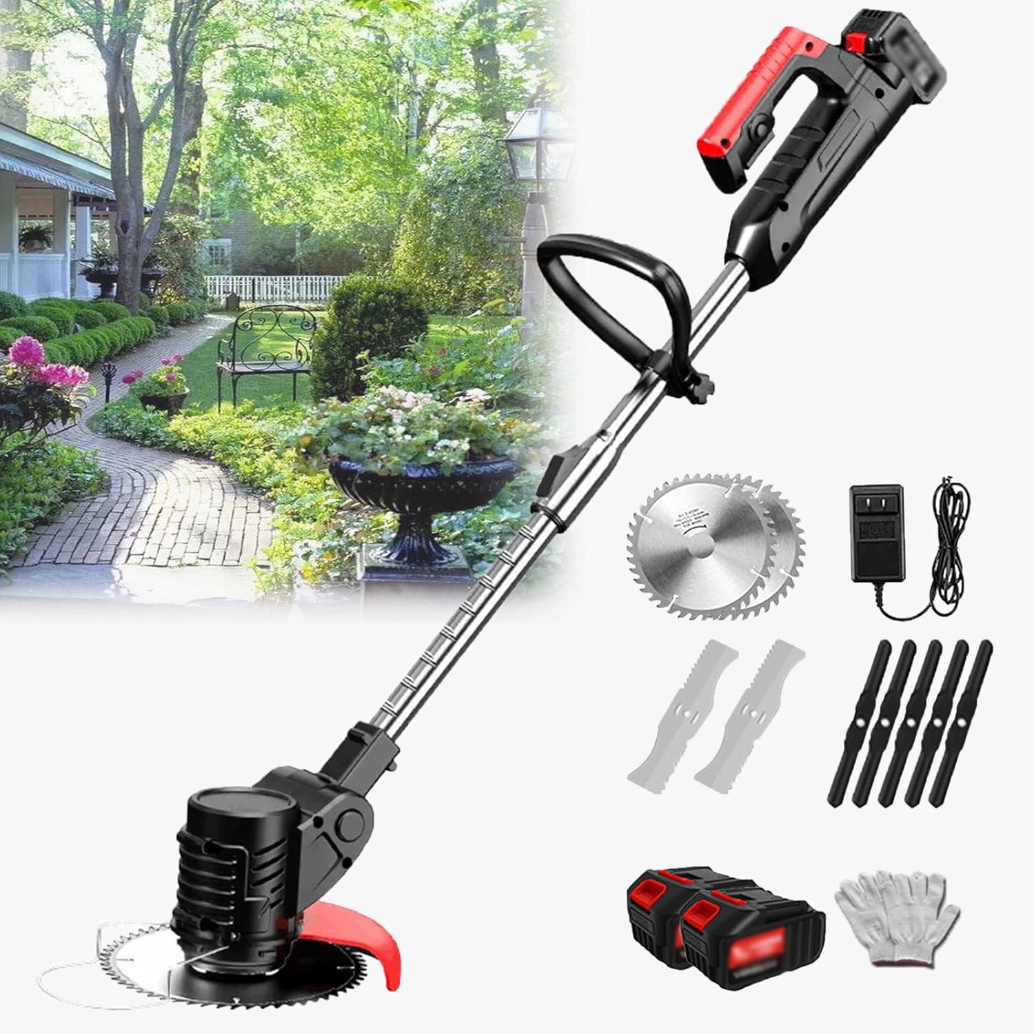 Electric Lawn Mower, Rechargeable Lawn Edger, 82800Mah, with 90° Rotating Mowing Head, Non-Slip Telescopic Handle, with Battery,24V/4.0Ah