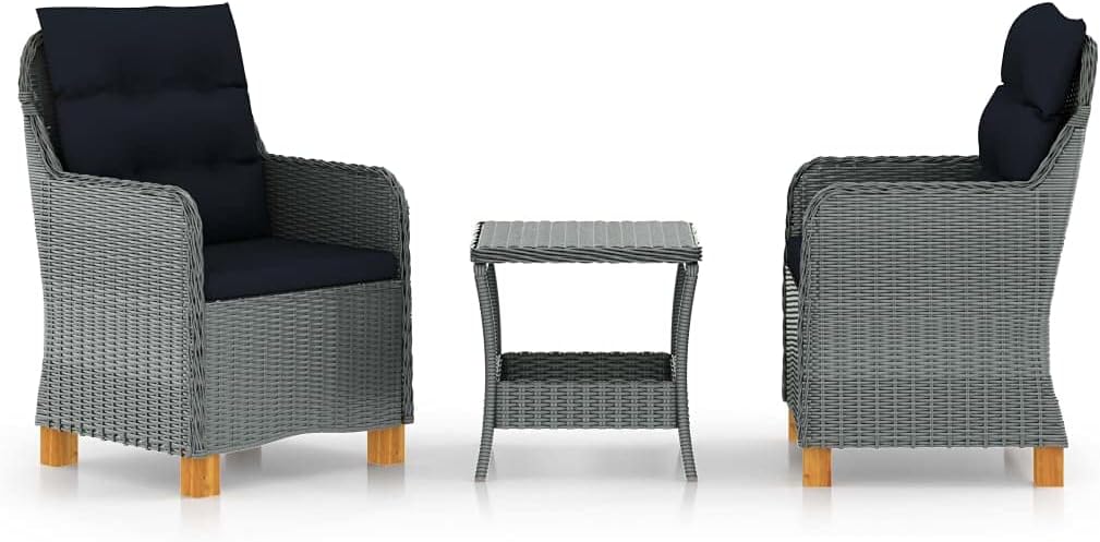 3 Piece Patio Lounge Set with Cushions Poly Rattan Light Gray, Poly Rattan Patio Lounge Set with Cushions for Ultimate Relaxation Patio Furniture, Outdoor Furniture Sets