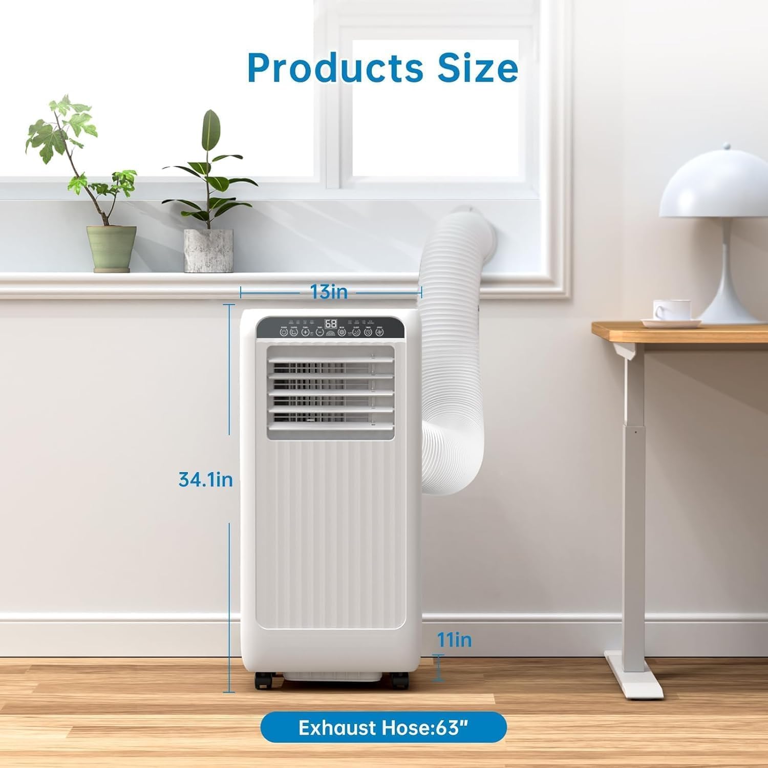 8000 BTU Portable Air Conditioners - 3 in-1 AC Unit for 350 Sq.Ft Rooms with Dehumidifier, Timer, Remote & LED Display