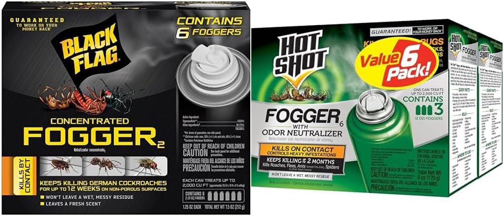 Black Flag Indoor Fogger Pack of 4 & Hot Shot Fogger with Odor Neutralizer Kills Roaches, Ants, Spiders & Fleas, 3 Count Pack of 2