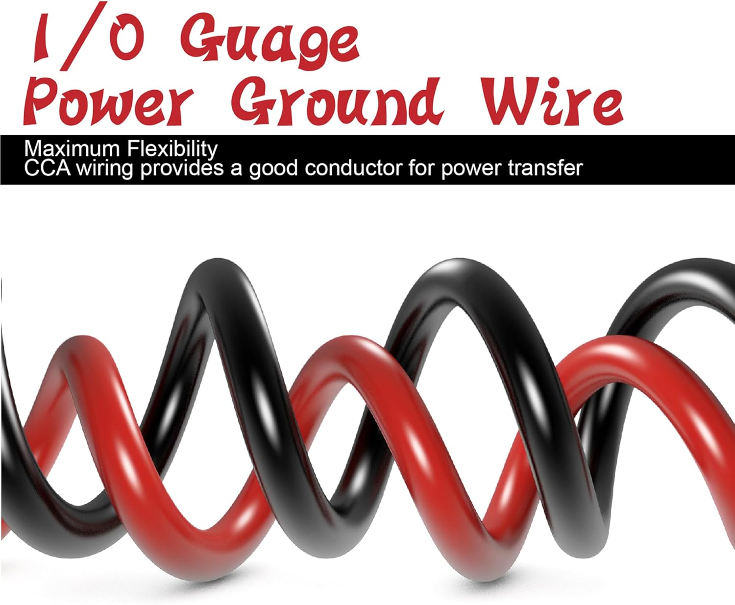 1/0 Gauge Wire Copper Clad Aluminum CCA-Car Amplifier Power & Ground Cable,Primary Automotive Wire,Battery Cable for Car Audio Speaker,Solar, Auto, Marine & RV Trailer(20ft Black+20ft Red)