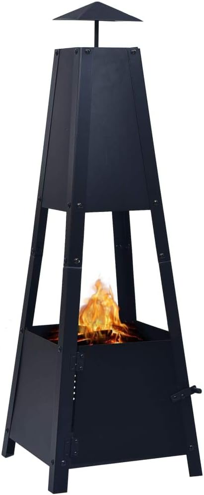 Black Fire Pit 35 x 35 x 99 cm in Steel, Outdoor Fire Pit, Garden Fire Pit, Fire Pit for Camping, Heating Camping Terrace