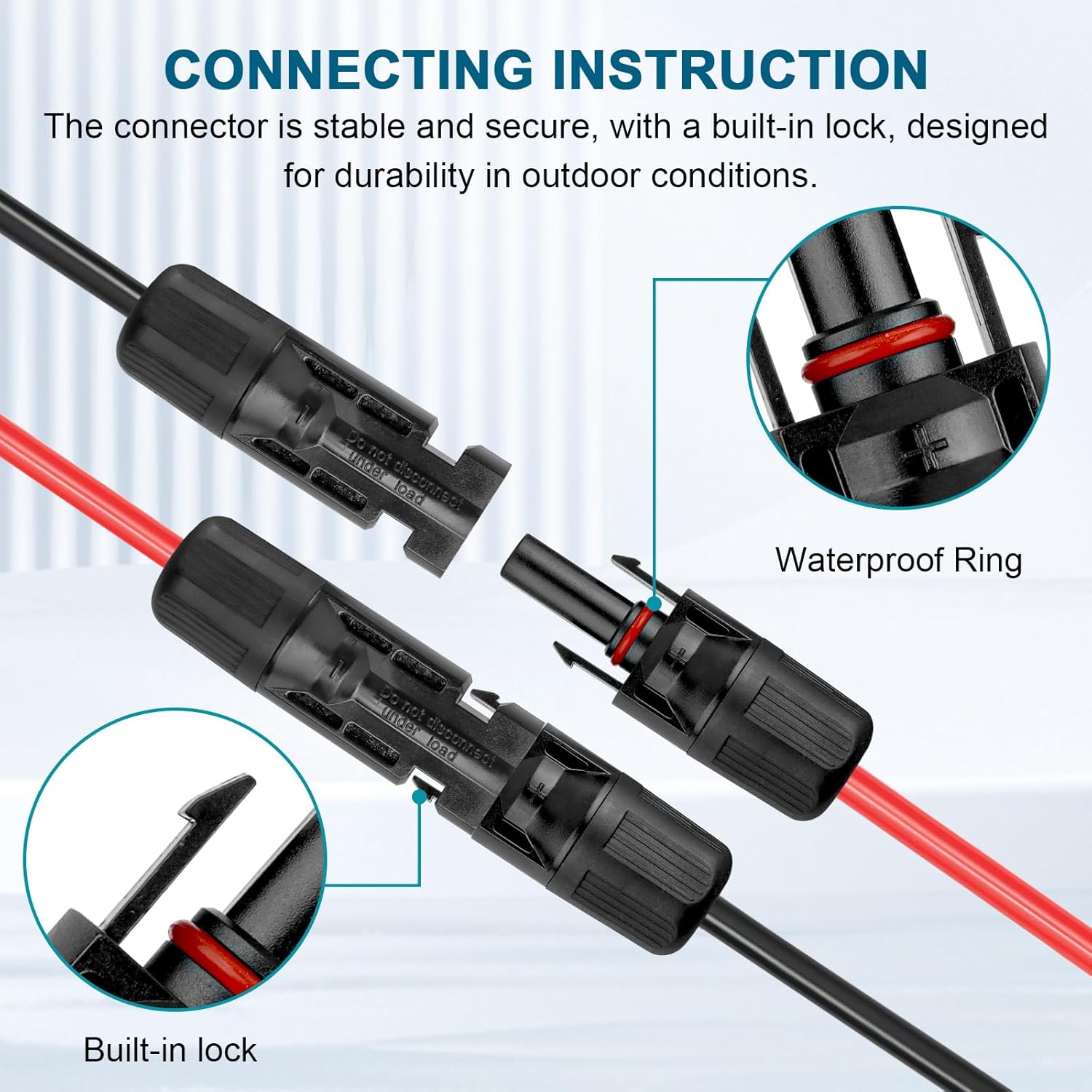 10 AWG Solar Extension Cable 50FT, Flexible Solar Panel Wire with Male to Female Connector Parallel Tinned Copper Wire for Solar Panel, Automotive, RV, Boat, Outdoors