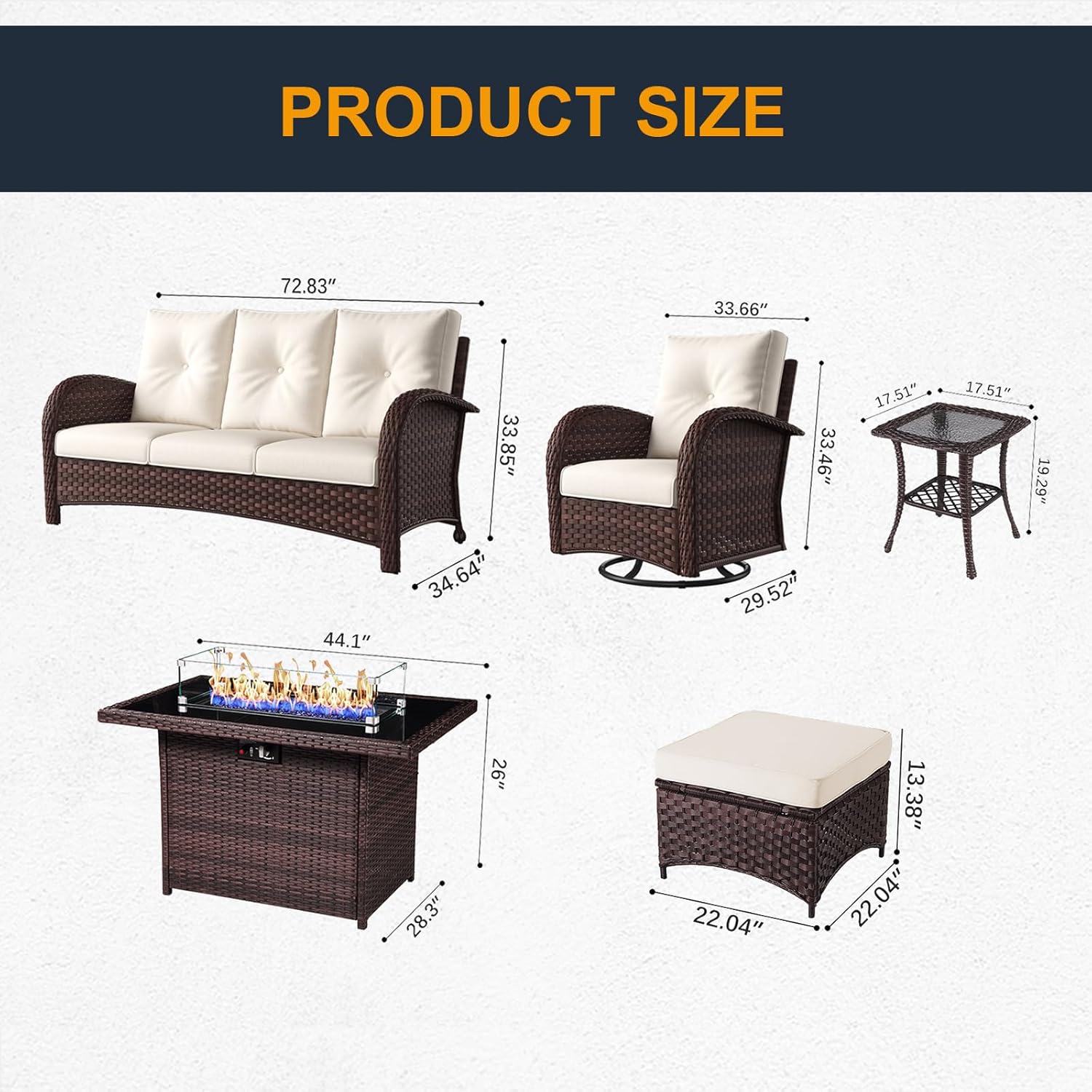 7 Pieces Outdoor Wicker Patio Swivel Rocking Chairs, All Weather Wicker Conversation Set with 44