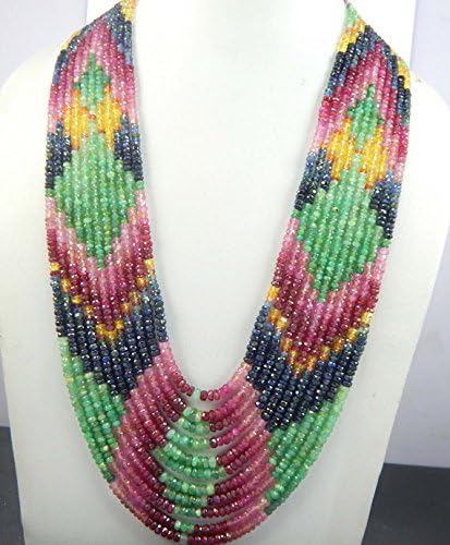 11 strand 740 cts 3-4.5mm 20'' Beautifull Designer Multi Sapphire Precious Emerald Ruby Sapphire Beads Necklace