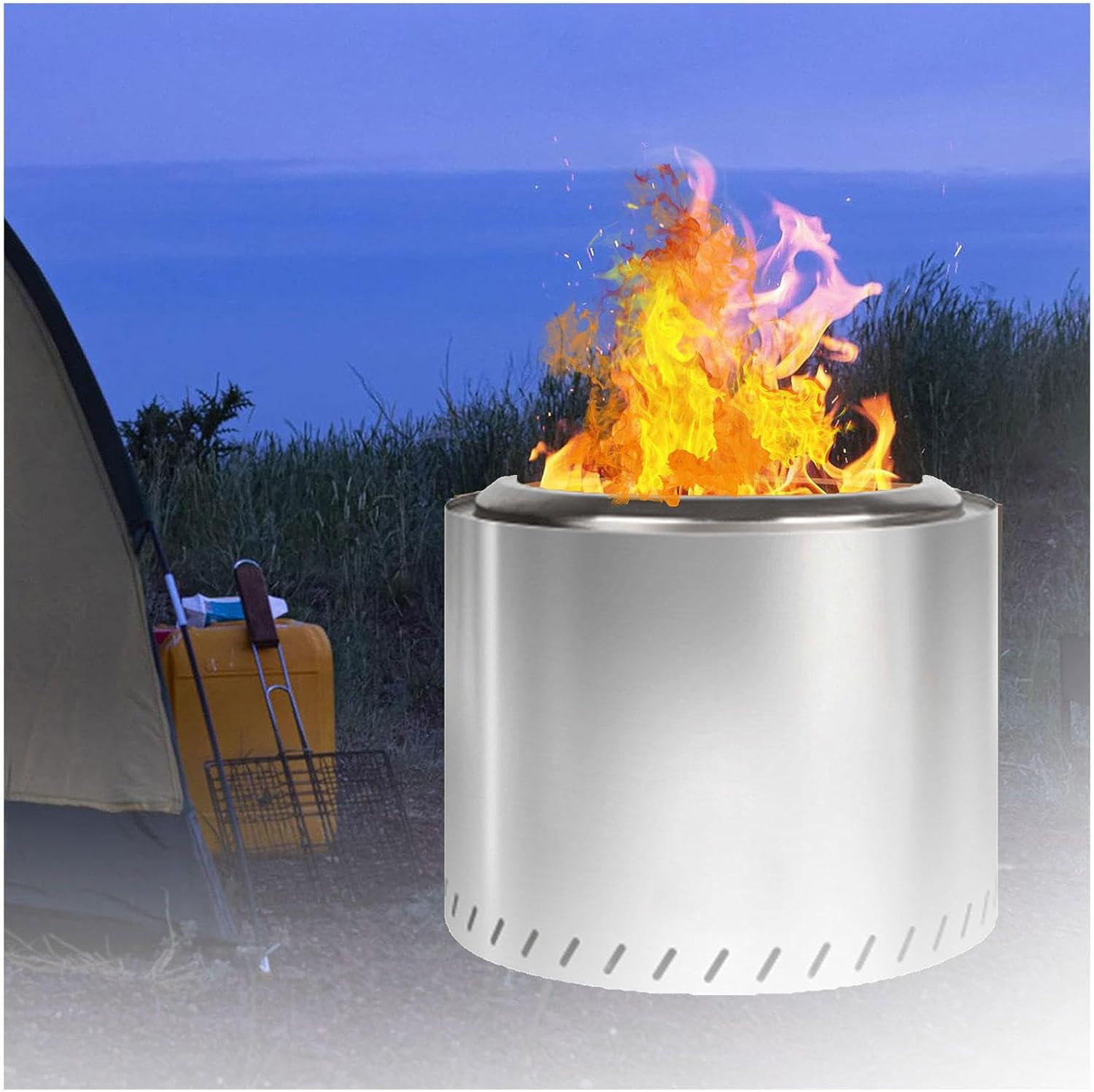 Smokeless Fire Pits 19.4 Inches Outdoor, Large Smokeless Fire Pit 19.4 Durable Stainless Steel for Wood Burning, Smokeless Firepit with Removable Ash Pan