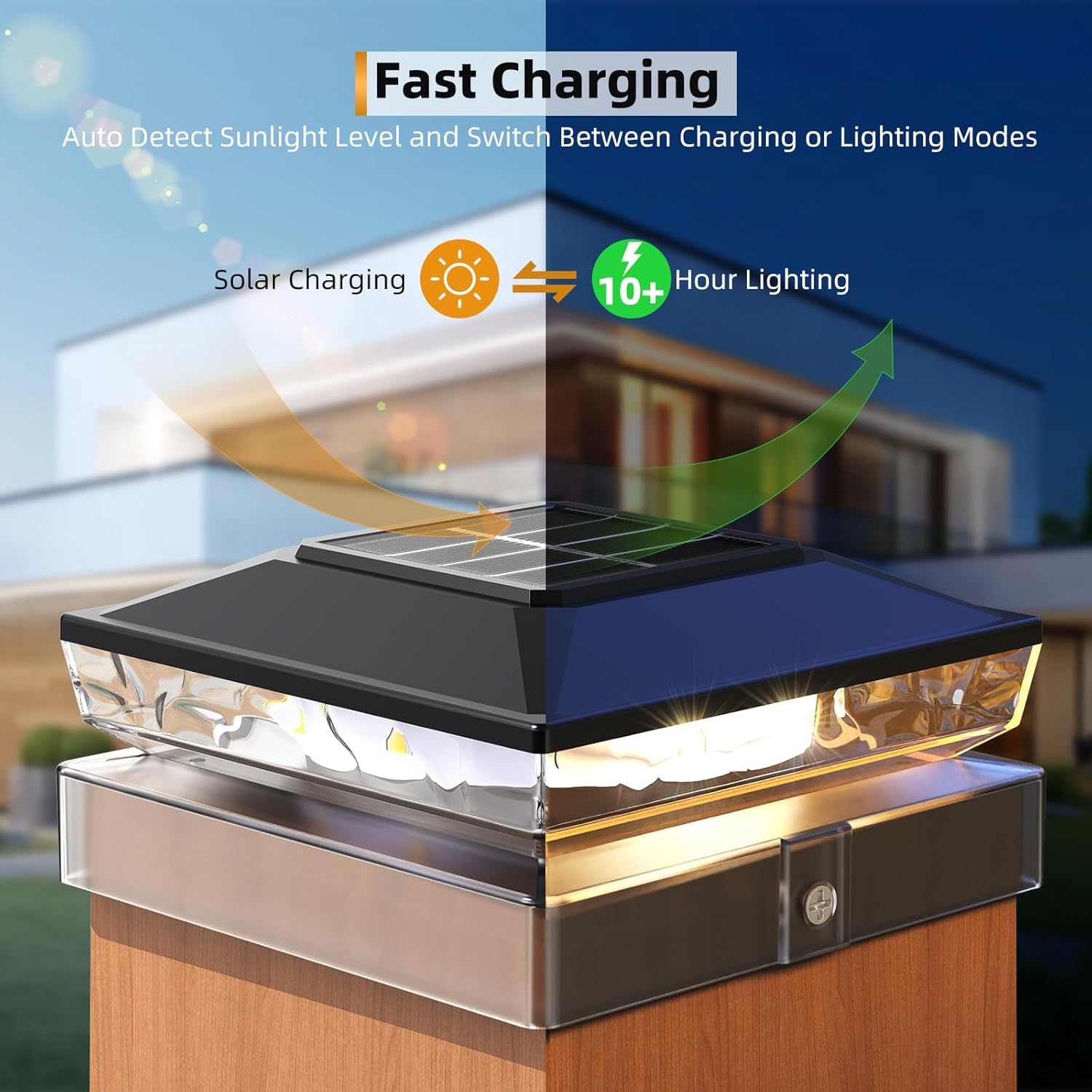 Solar Post Cap Light for 4x4 & 5x5 Deck Posts – 3000K Warm White, IP65, Upgraded High-Efficiency Solar, Auto On/Off at Dusk/Dawn, 12+ Hours Runtime, Fits Vinyl/Wood 3.5
