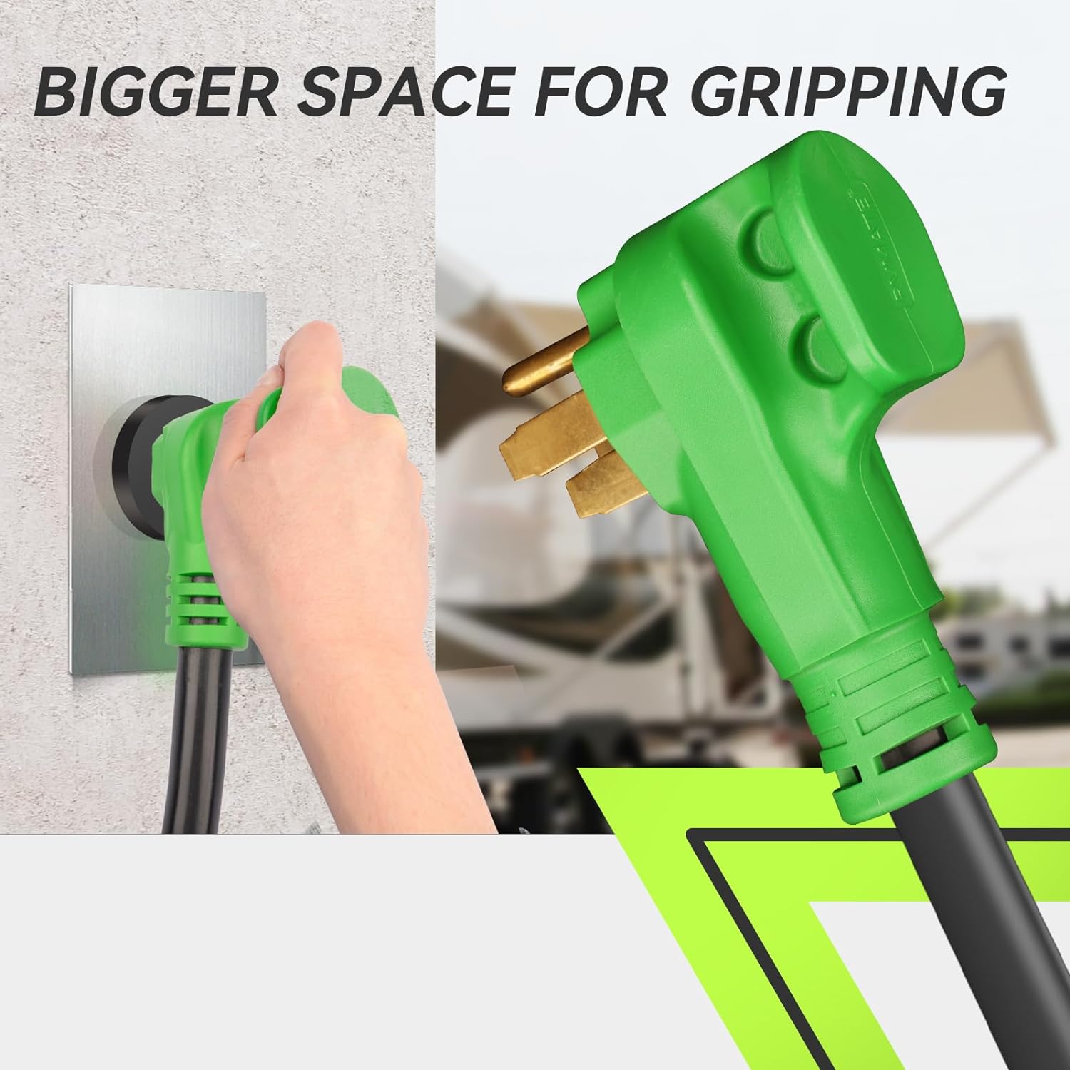 RVMATE 50 Amp 25 Feet RV/Generator Lockable Power Extension Cord, Easy Plug in Handle, 14-50P to SS 2-50R with LED Indicator, ETL Listed