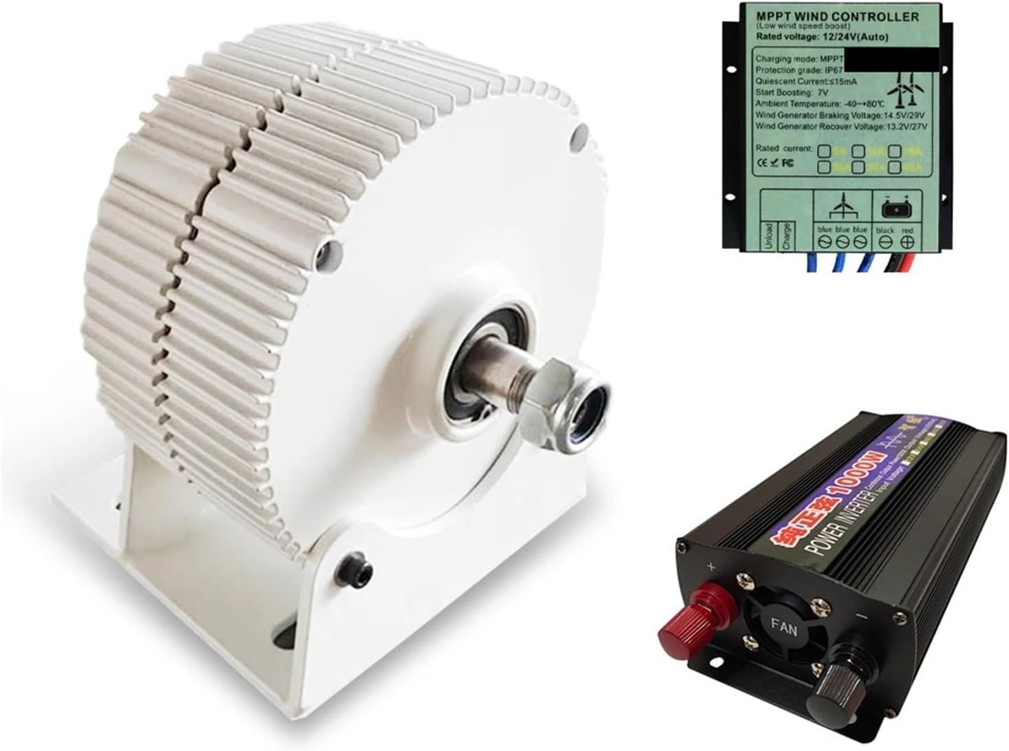 Low Speed 1000W 12V 24V 48V Gearless Permanent Magnet Wind Turbine Generator Use for House Farm Factory Low Starting Speed for Home(with Base,48V)