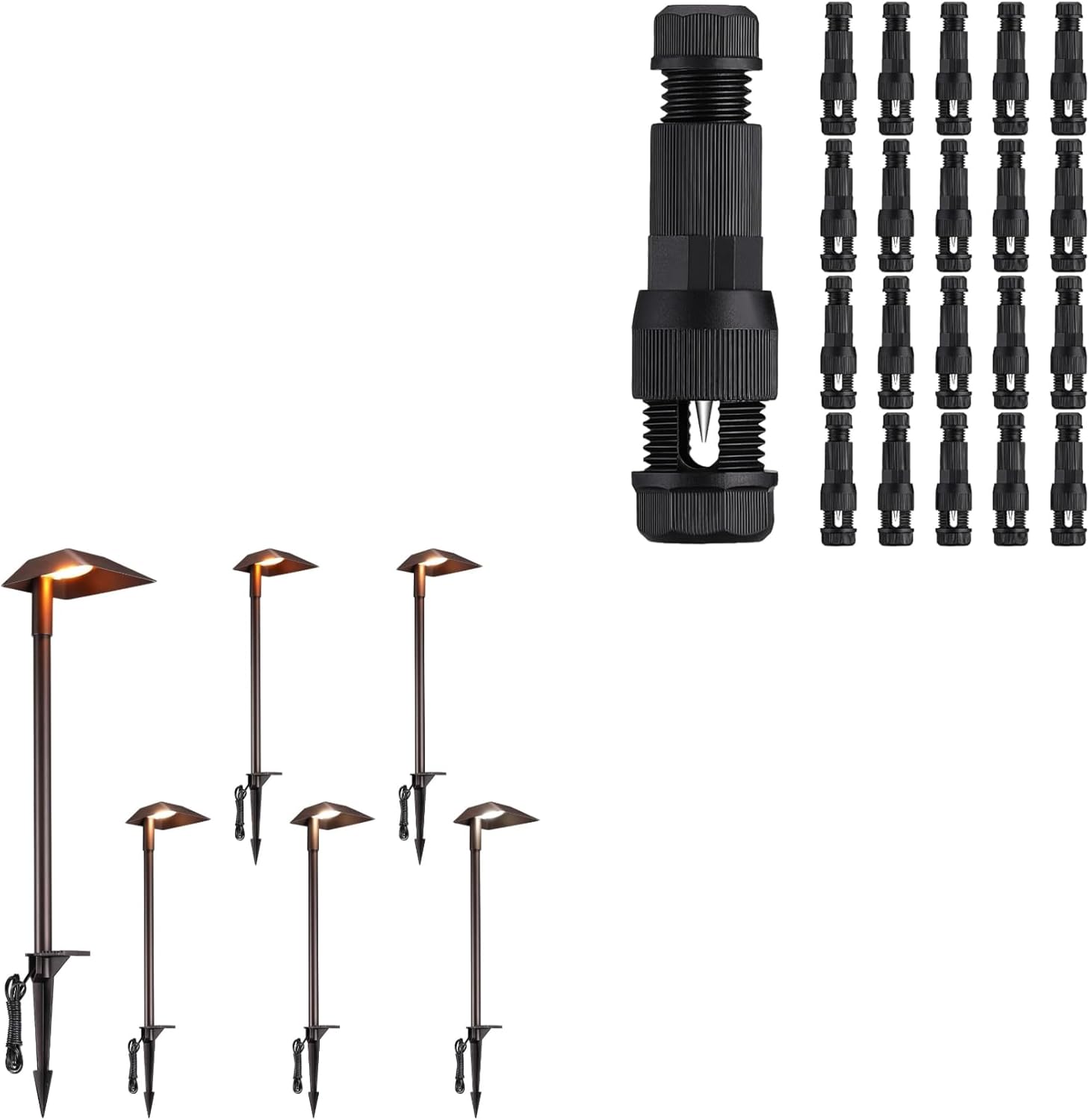 LEONLITE LED Landscape Pathway Lights Budle Low Voltage Wire Connectors, 6 Pack Walkway Path Down Lighting 3000K & 20 Pack Low Voltage Wire Connectors, Black