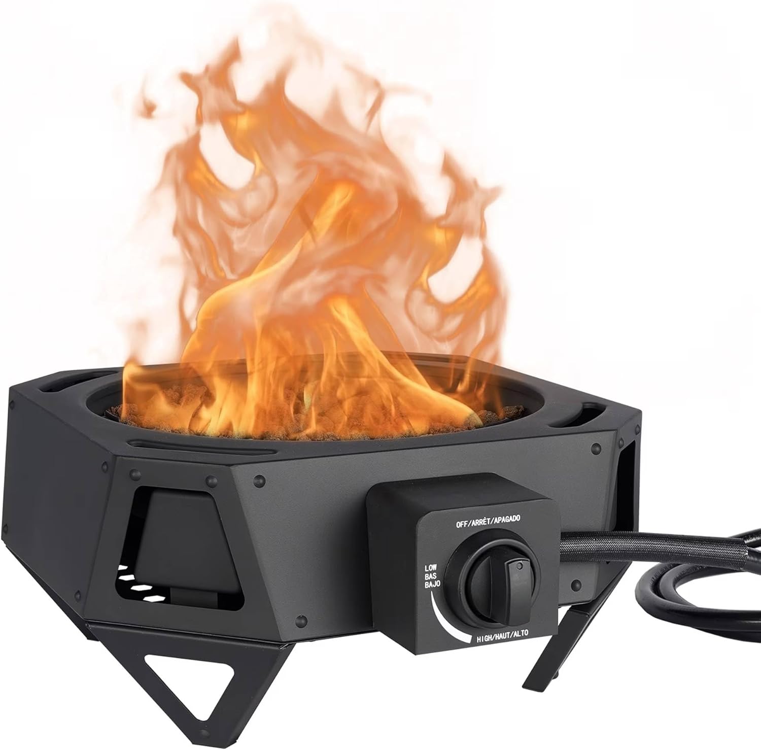 Portable Propane Gas Fire Pit with Locking Lid – 54,000 BTU Outdoor Steel Fire Bowl with Lava Rocks, Hose & Regulator, 15-Inch, Square Camping Gas Heater