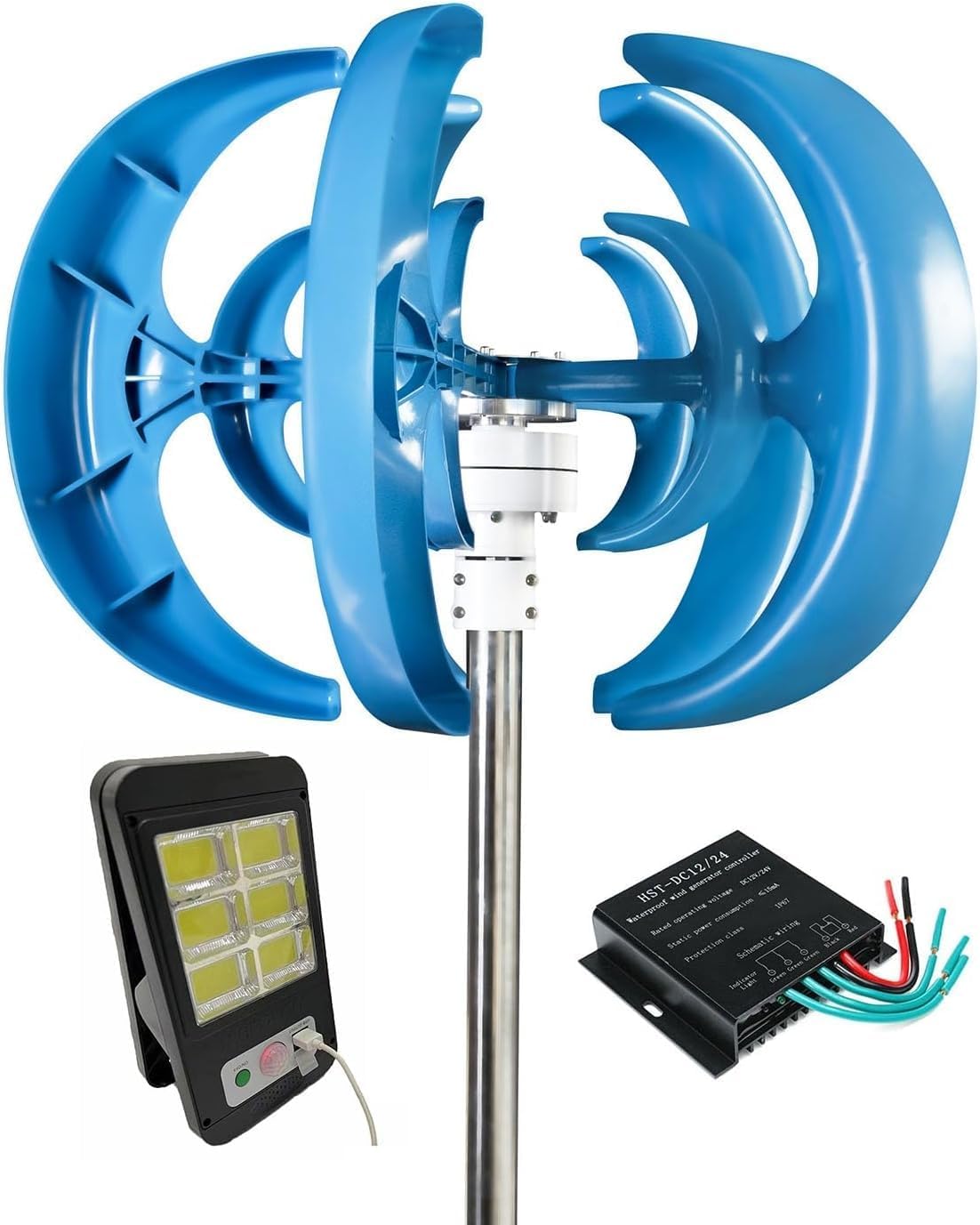 CAJUCA Small Wind Turbine 3000W Vertical Axis Wind Turbine Kit with Controller and Solar Garden Light Street Light Monitoring Wind Turbine