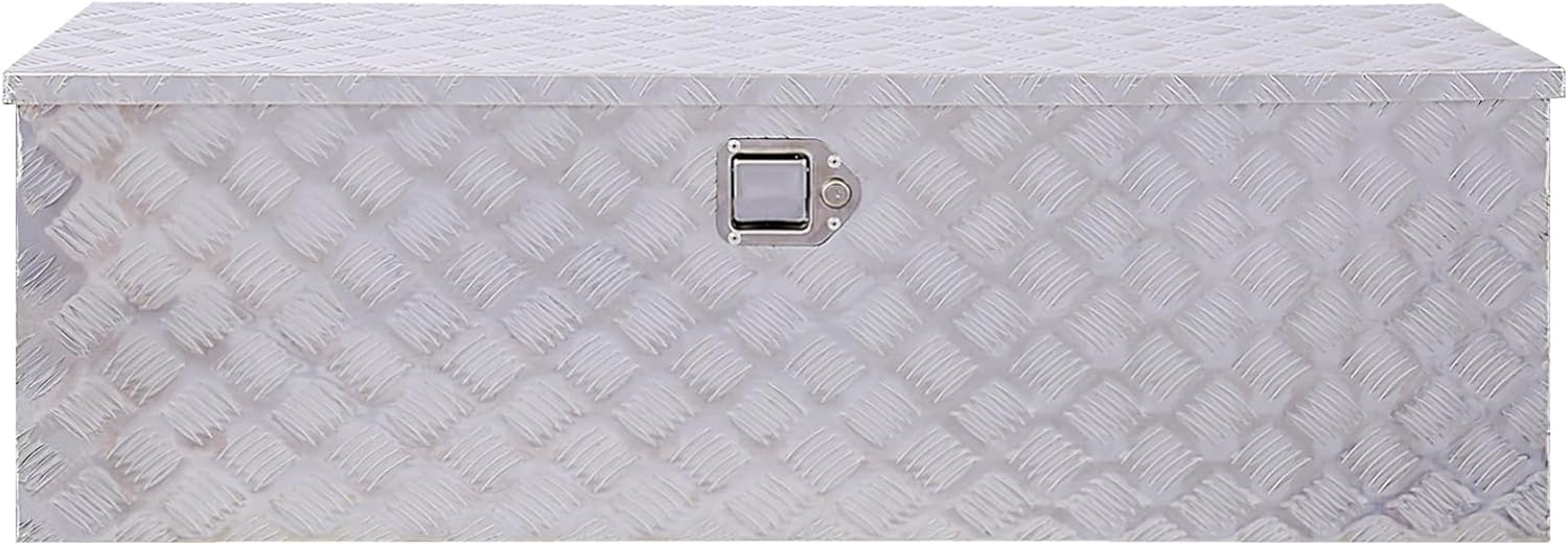 48 Inch Aluminum Heavy Duty Truck Bed Tool Box 5 Bar Tread Waterproof Outdoor Trailer Pickup Underbody Toolbox with Lock Keys Silver